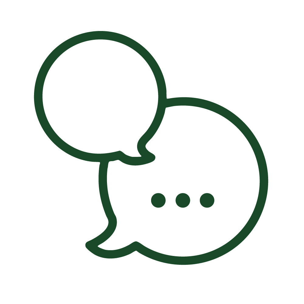 Two speech bubbles, representing Cognitive Based Therapy, abbreviated to CBT.