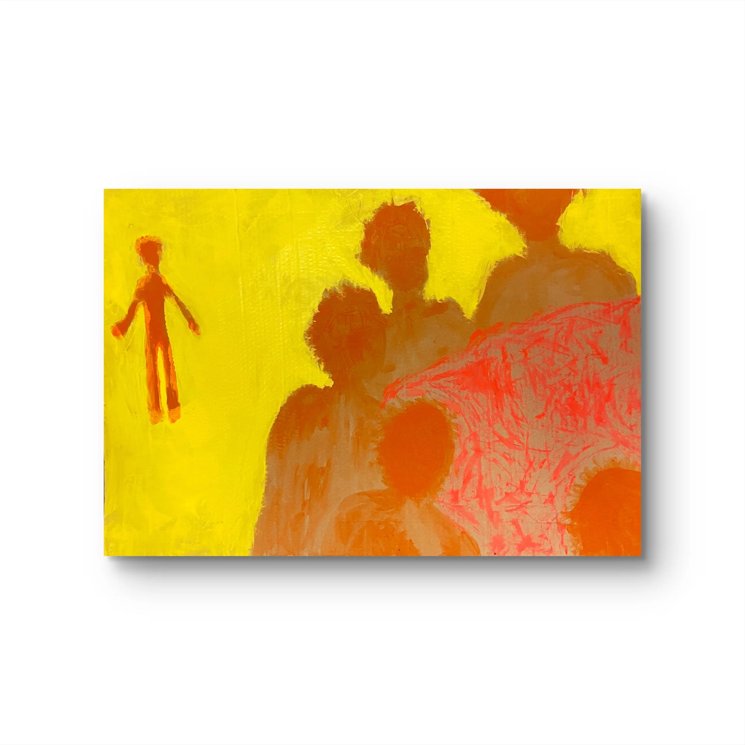 Warm people around the table, 2023, acrylic on cardboard,  48″x32″