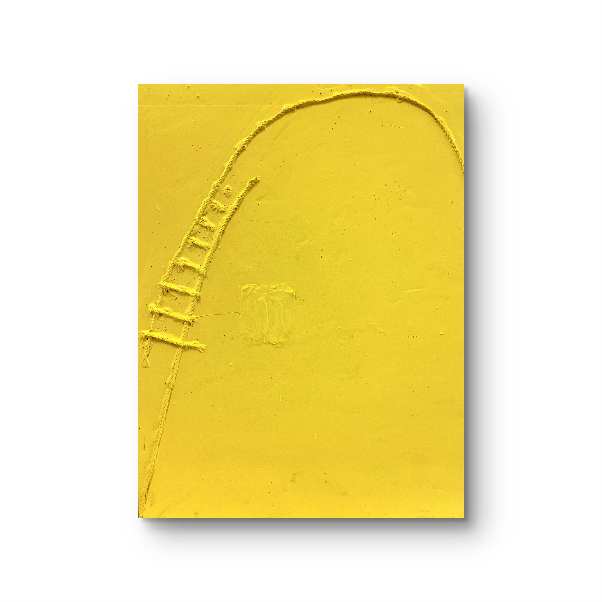 Falling down from the ladder (yellow), 2022, mixed media on foam, 17.5″x24″ 