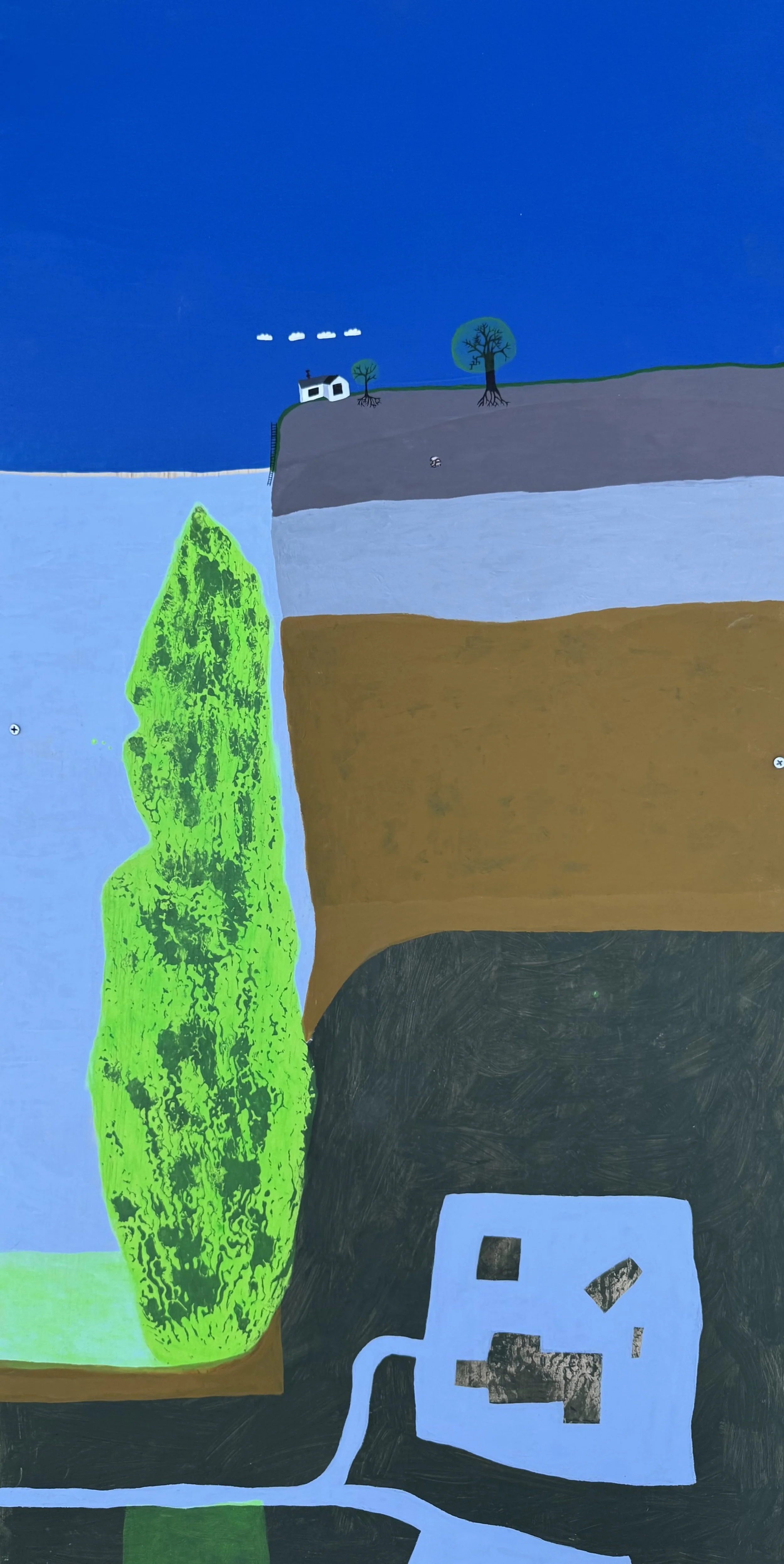 Compound, 2025, acrylic + real kelp print on wood, 24″x48″ //from "Things underneath" series about hidden layers 