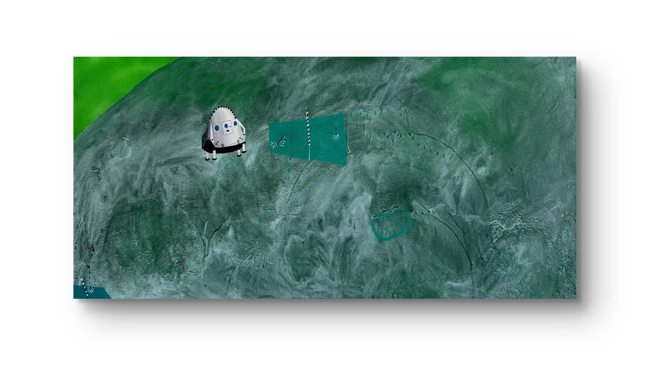 Inhabitant, acrylic + spray paint on canvas, 36″x18″