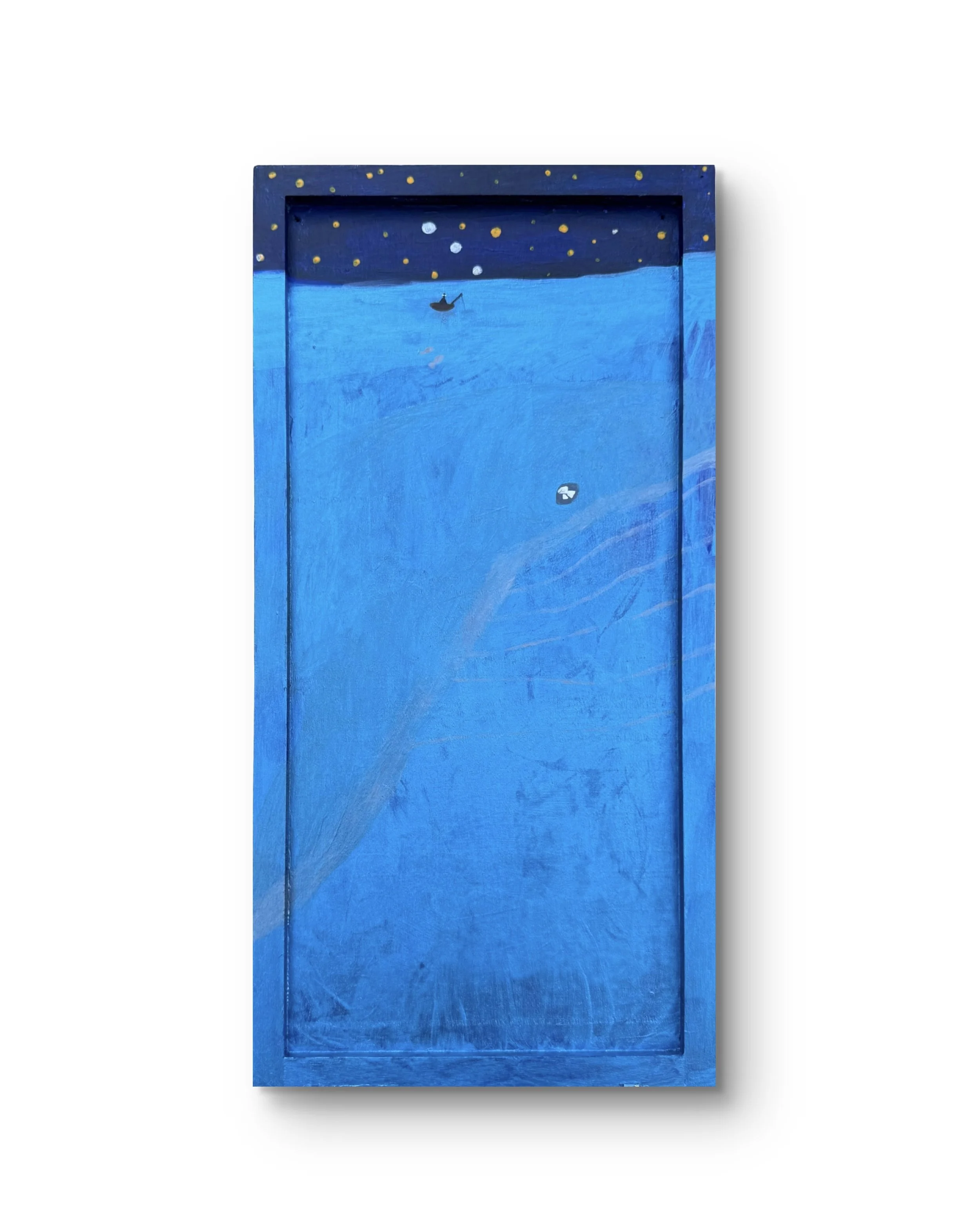 Fishing, acrylic on wood,  10″x20″   