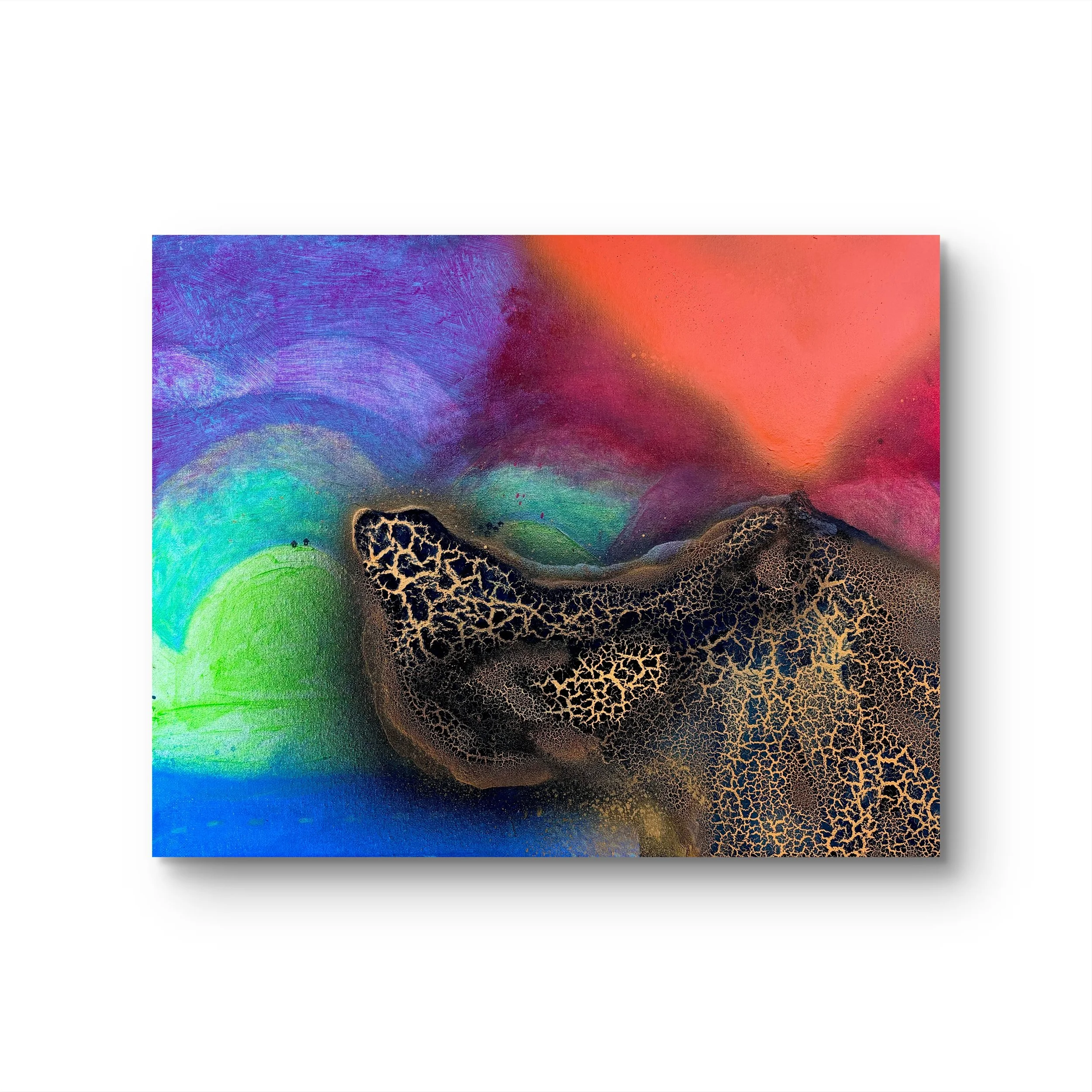 Eruption (zoomed out), acrylic + spray paint on canvas,  20″x16″   