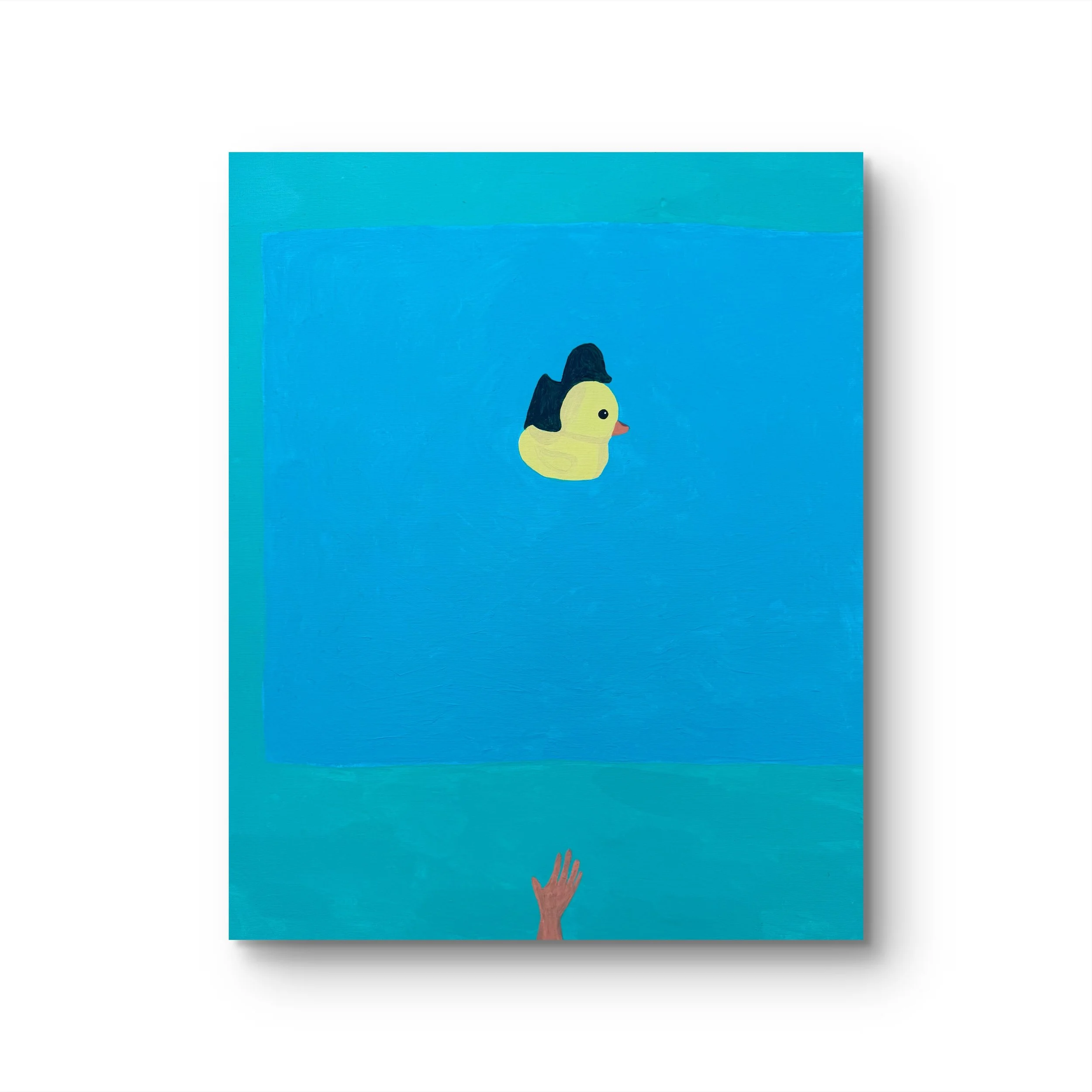Duckie and human, 2025, acrylic on canvas, 24″x30″