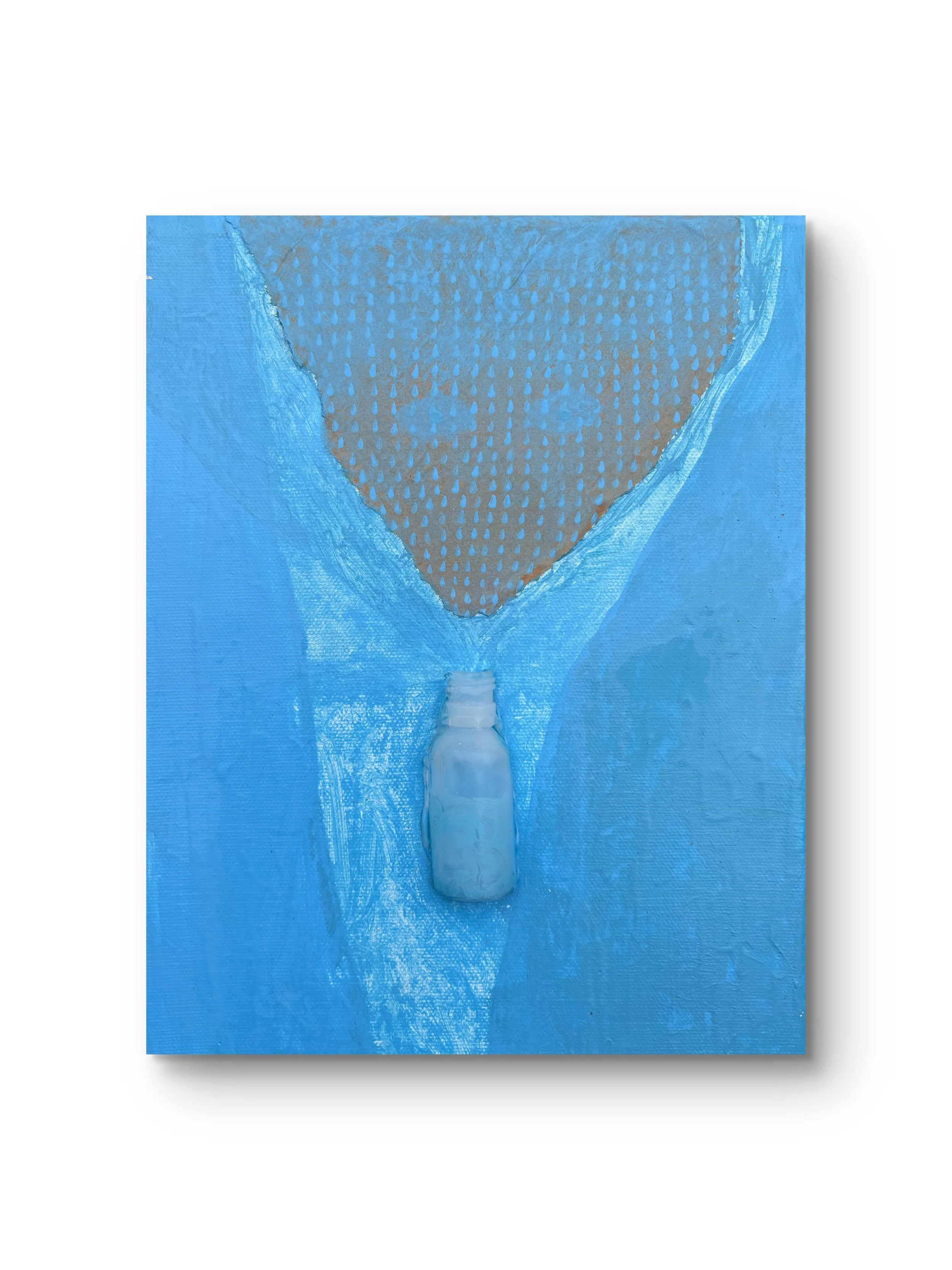 Bottle up your tears and get back to work (blue), 2023, acrylic + mixed media on canvas, 8″x10″