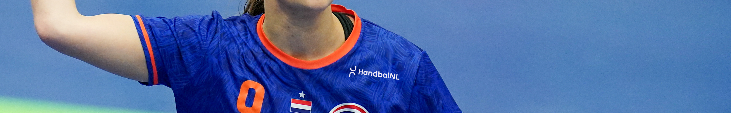 Het gemaakte HandbalNL logo maar dan op een Handbal shirt van een Oranjespeelster