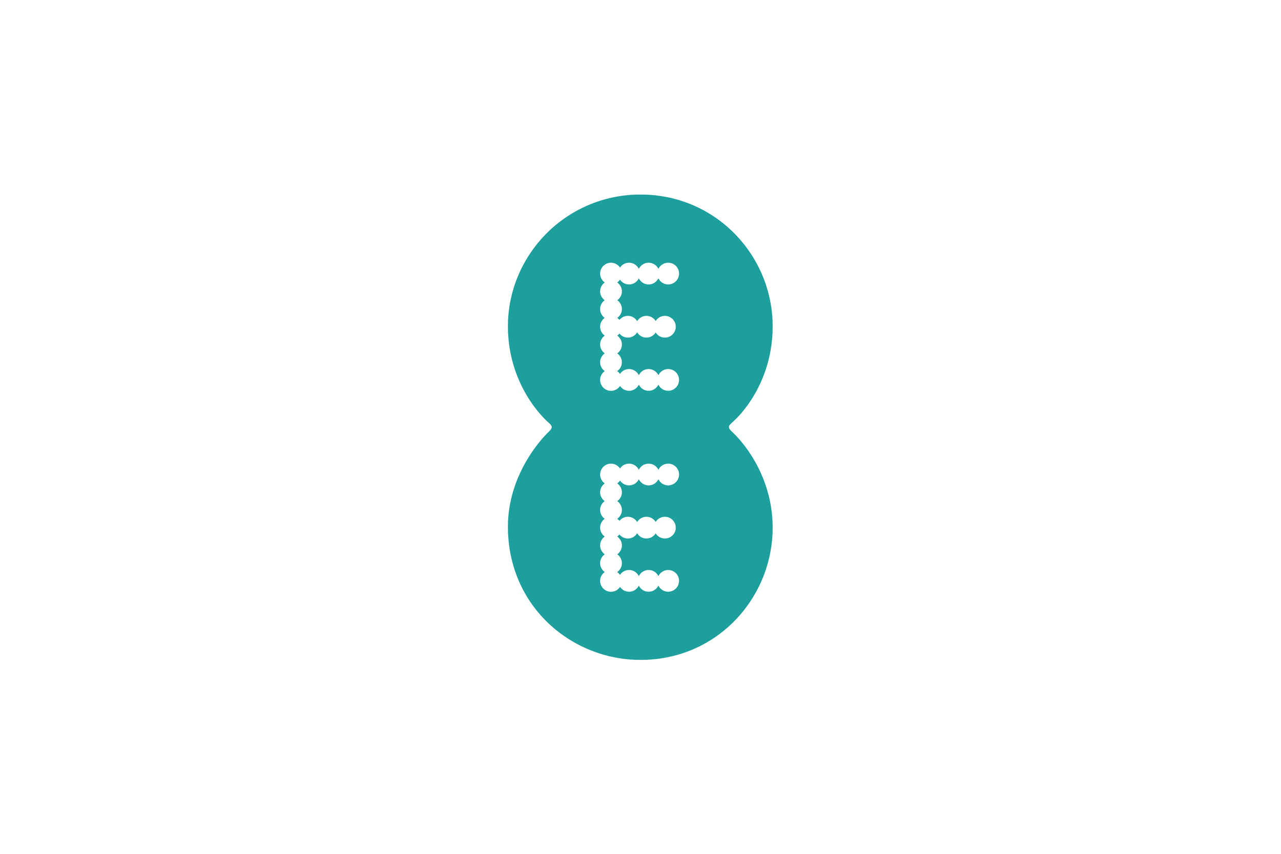 Logo with two teal circles, each containing a black letter 'E' made of dots.