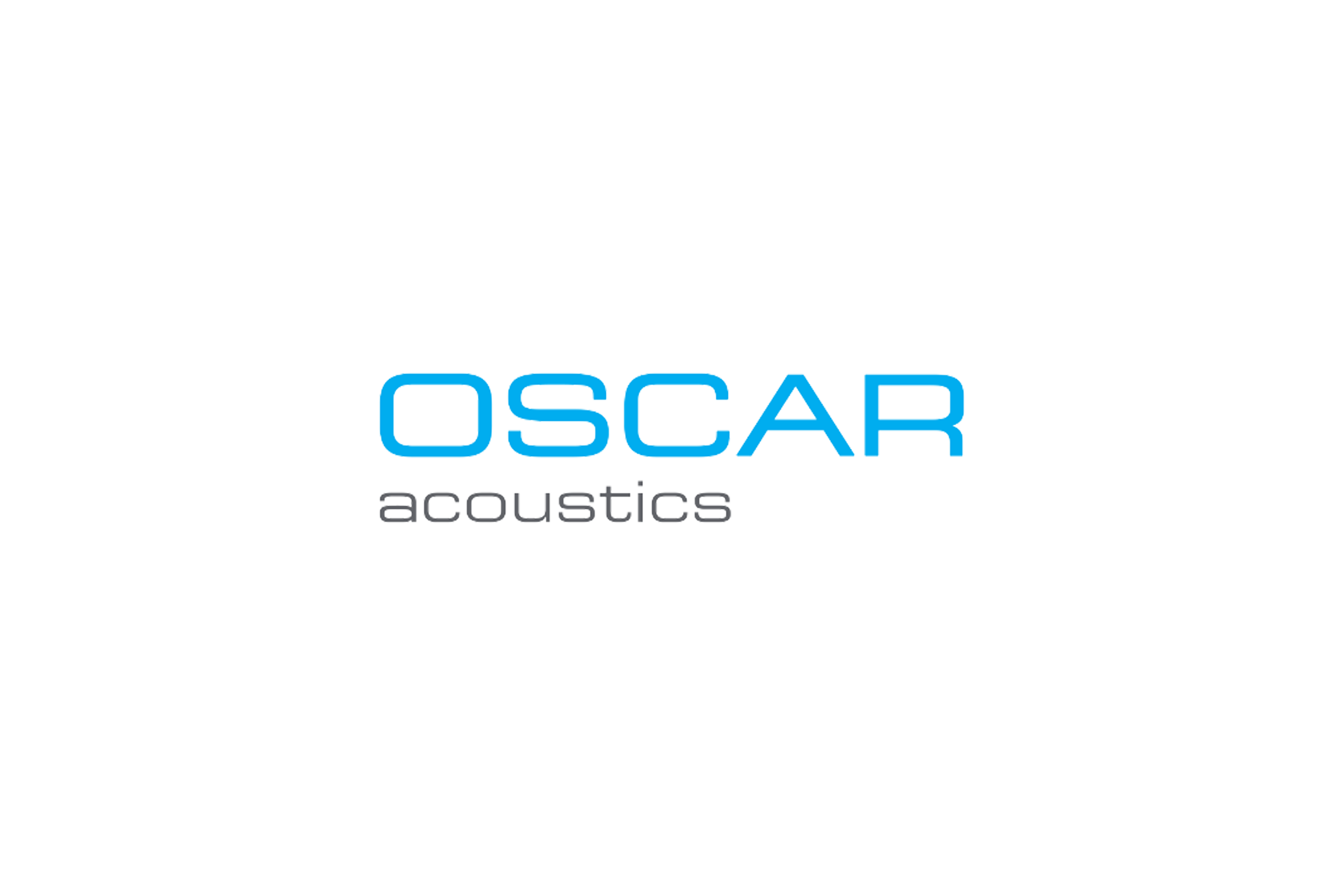 Logo reading "Oscar Acoustics" with "Oscar" in blue and "acoustics" in gray on a black background.