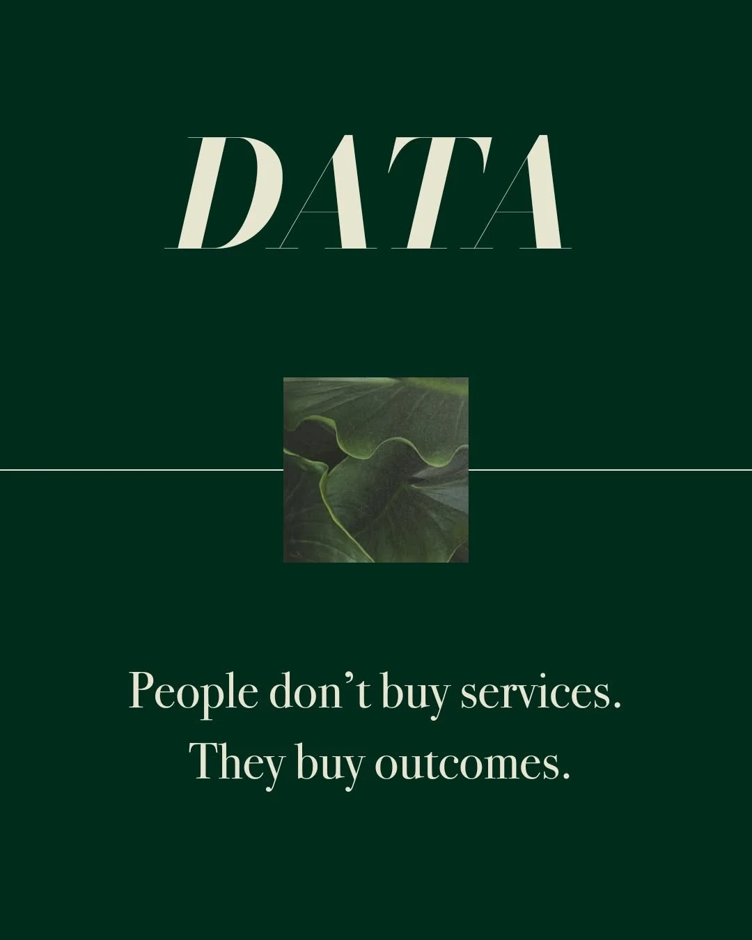 DATA.

People don&rsquo;t buy products or services; they buy outcomes.
⁠
If you&rsquo;re in business, here&rsquo;s the truth:
No one is buying your course, your coaching, your workshop, or your program.
They&rsquo;re buying the transformation they be