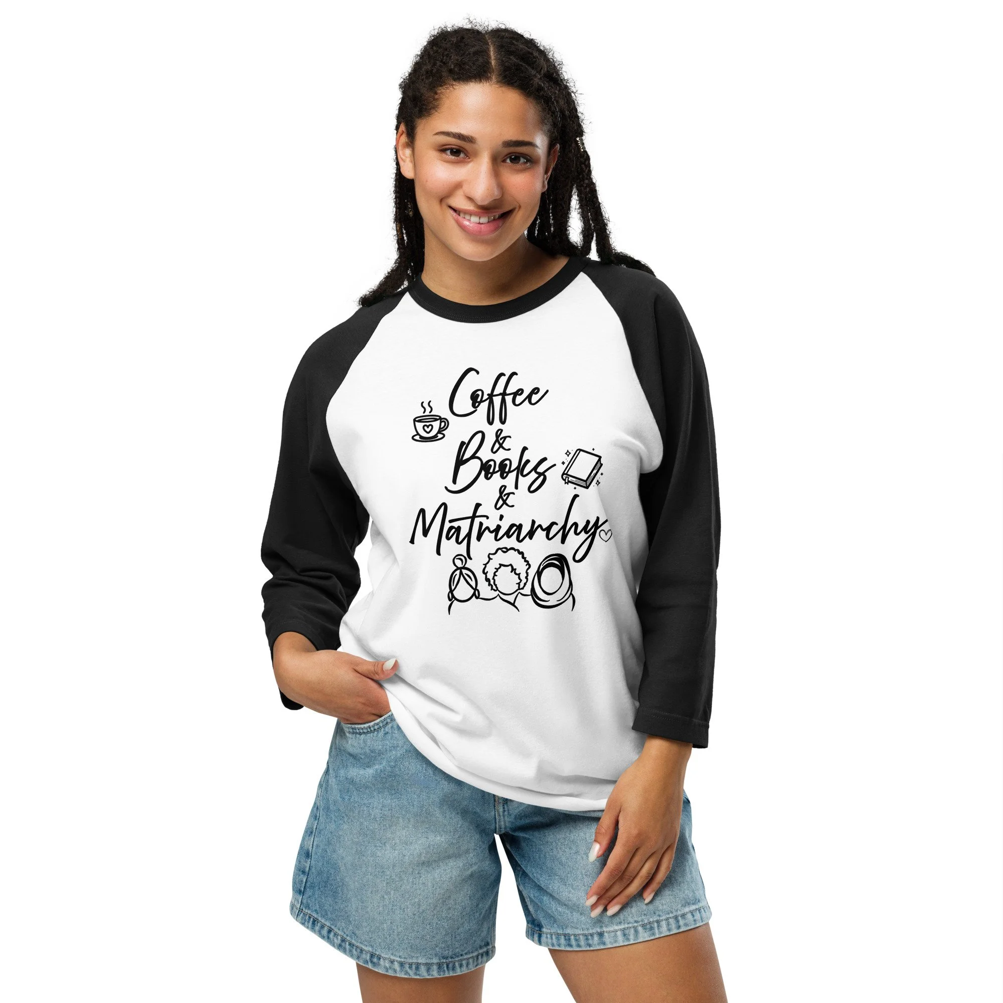 Coffee & Books & Matriarchy 3/4 Sleeve Raglan Shirt | Feminist Book Lover Tee