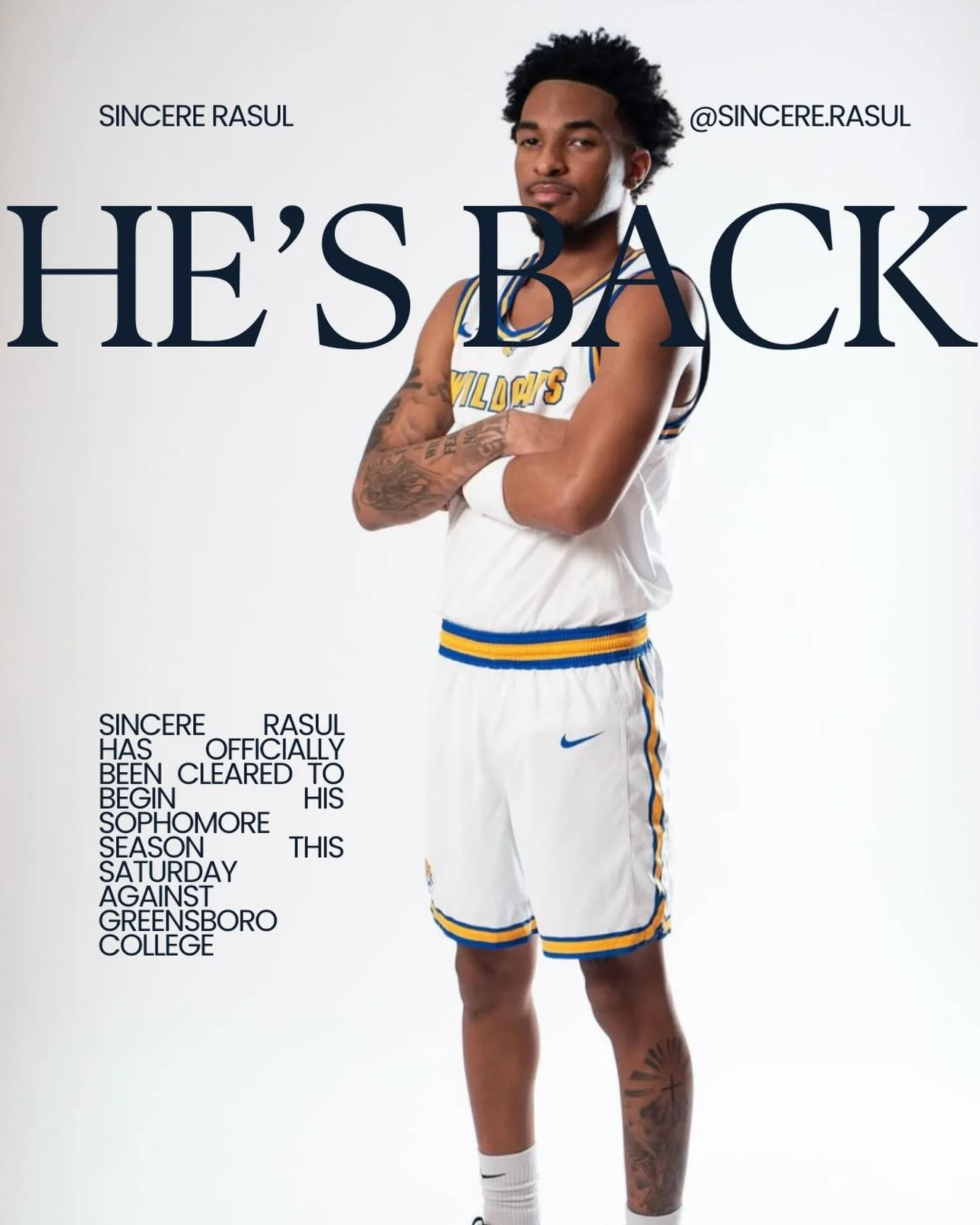 Sincere Rasul is set to make his season debut this Saturday against Greensboro College! Good luck Sincere!