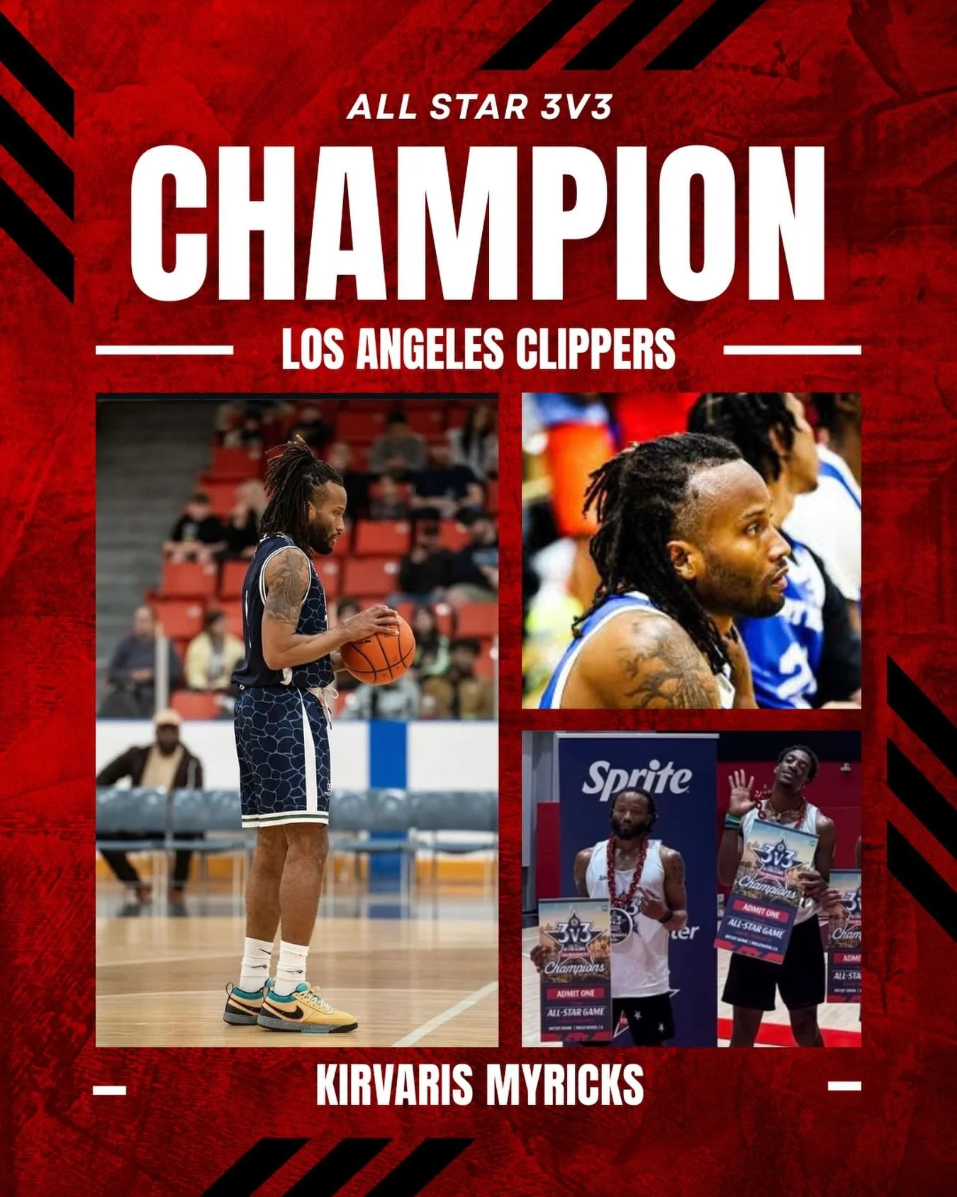 Congratulations to KirVaris Myricks on winning the All Star 3v3 tournament hosted by the Los Angeles Clippers!