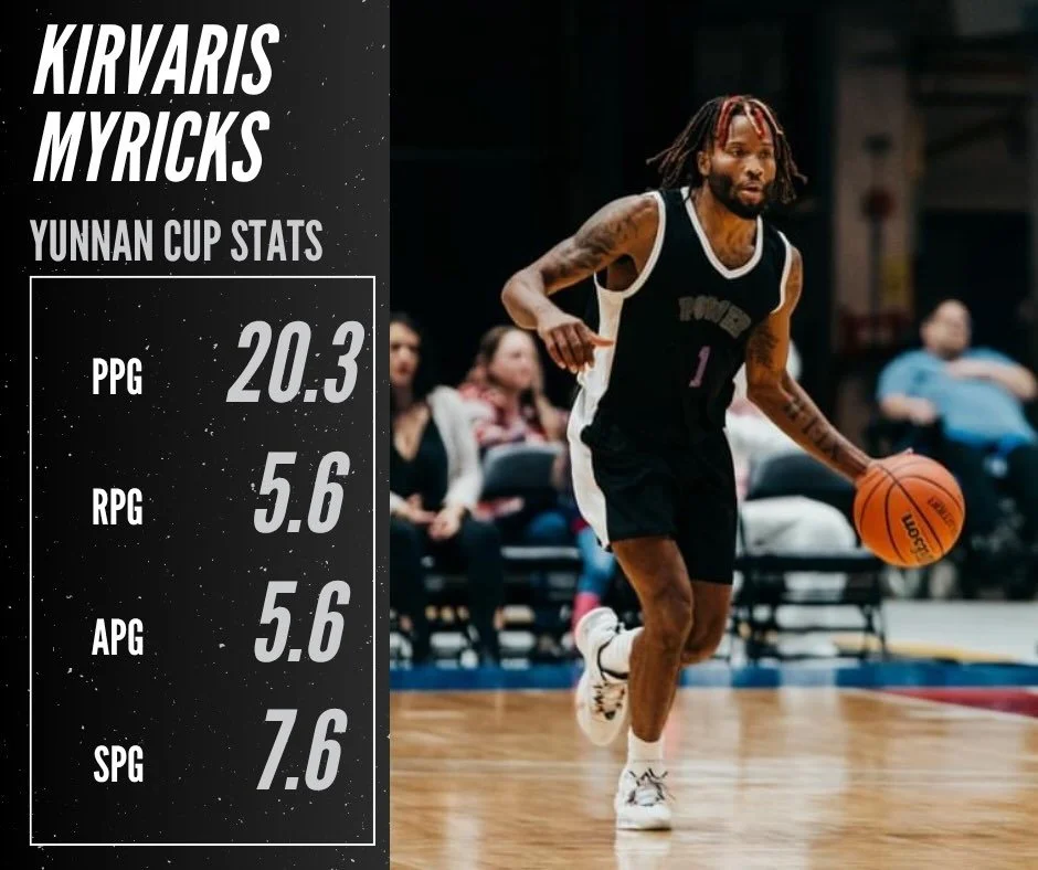 Congratulations to KirVaris Myricks on a great showing in the Yunnan Cup in Thailand this past week. KirVaris finished the tournament averaging 20.3 points, 5.6 rebounds, 5.6 assists, and 7.6 steals. We are excited to see KirVaris continue to grow an