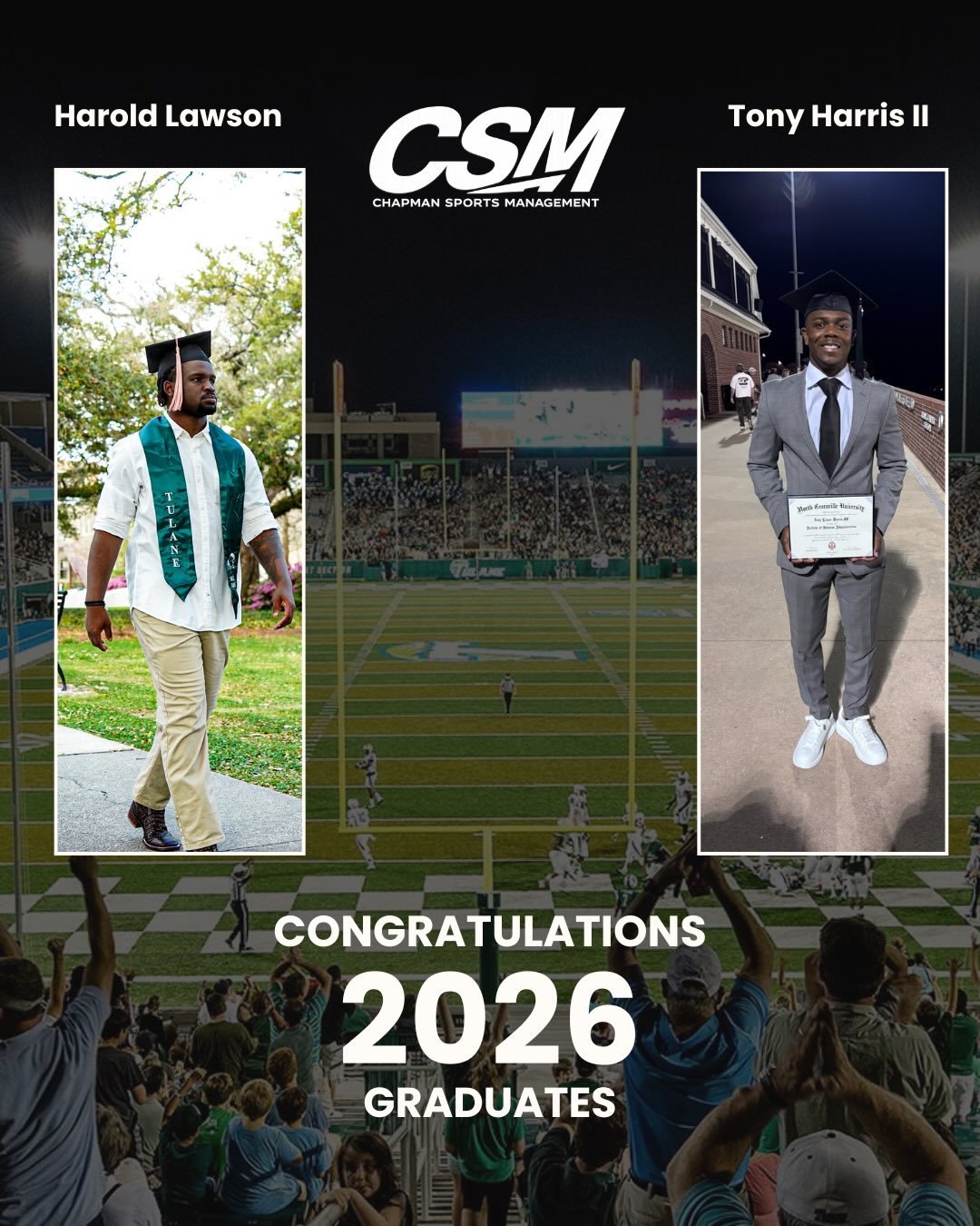 Congratulations to our 2026 College Graduates for committing to their academic success. Harold Lawson earned his degree from Tulane University. Tony Harris II earned his degree from North Greenville University. So proud of both of you!