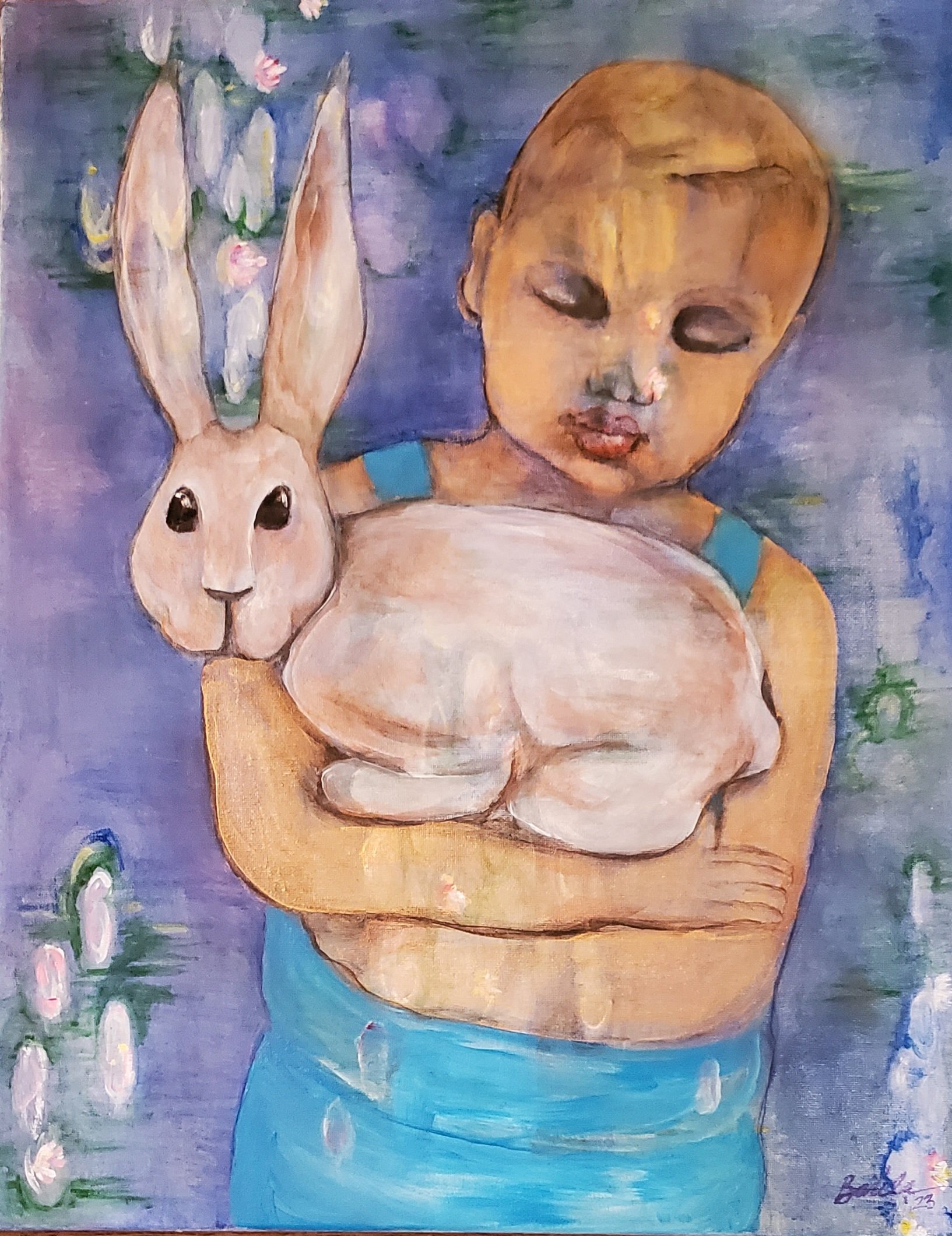 Waterlily Boy and His Rabbit Acrylic 16 x 20