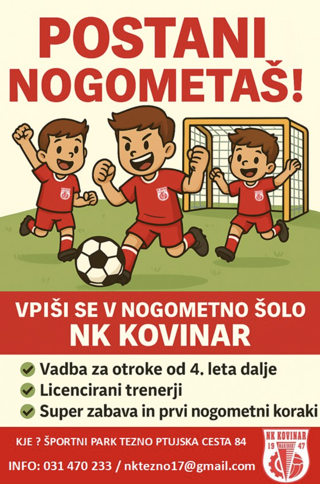 NK KOVINAR VABI K VPISU V NOGOMETNO ŠOLO