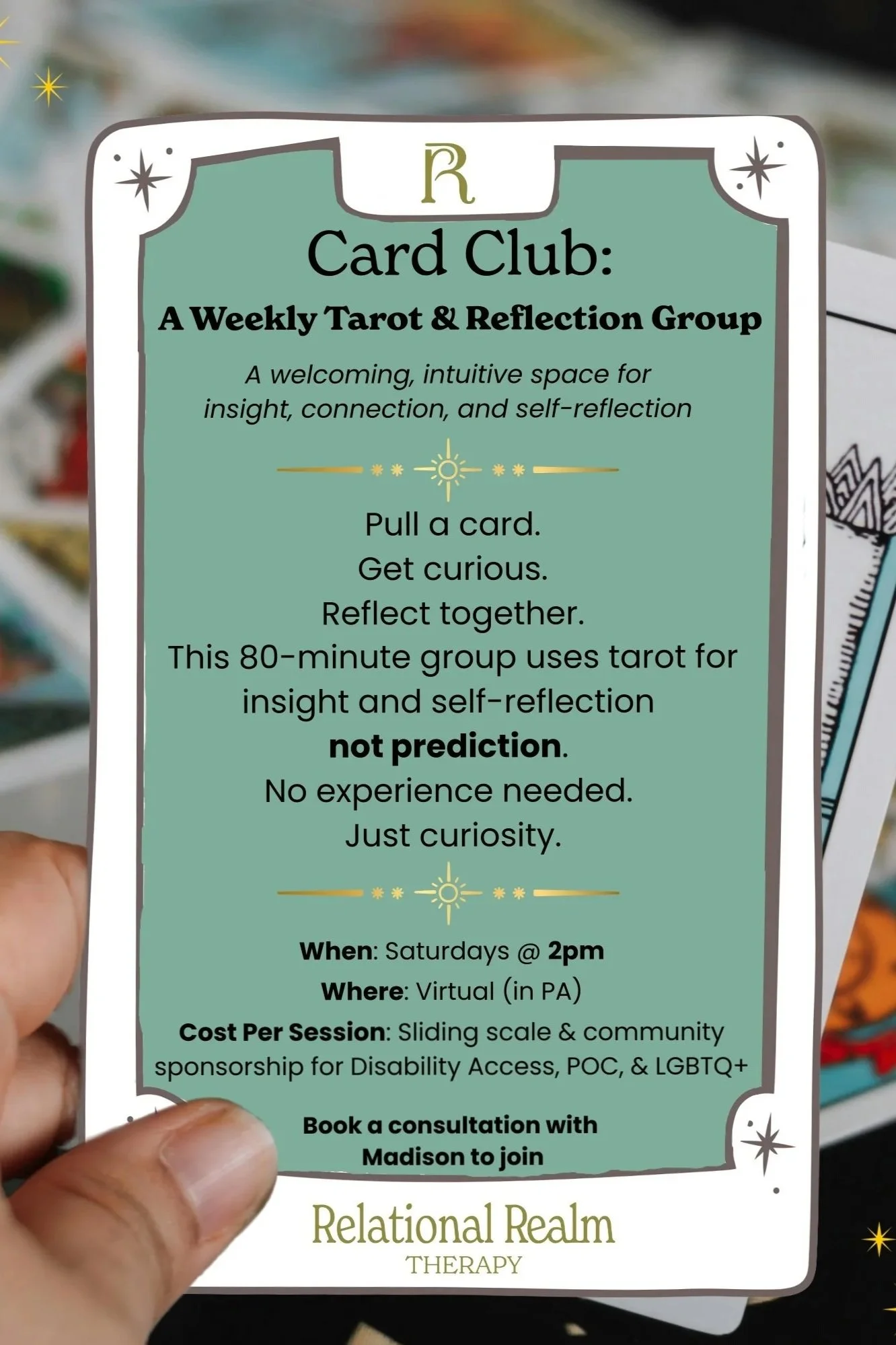 Card Club - a weekly tarot and reflection group