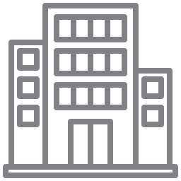 Line drawing of a multi-story office building with several windows and a central entrance.