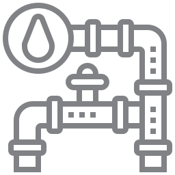 A plumbing diagram showing pipes, a valve, and a water droplet symbol.
