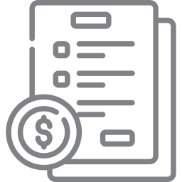 Line art illustration of a receipt with a dollar sign circle.