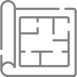 A rolled-up blueprint or architectural plan with a detailed layout.