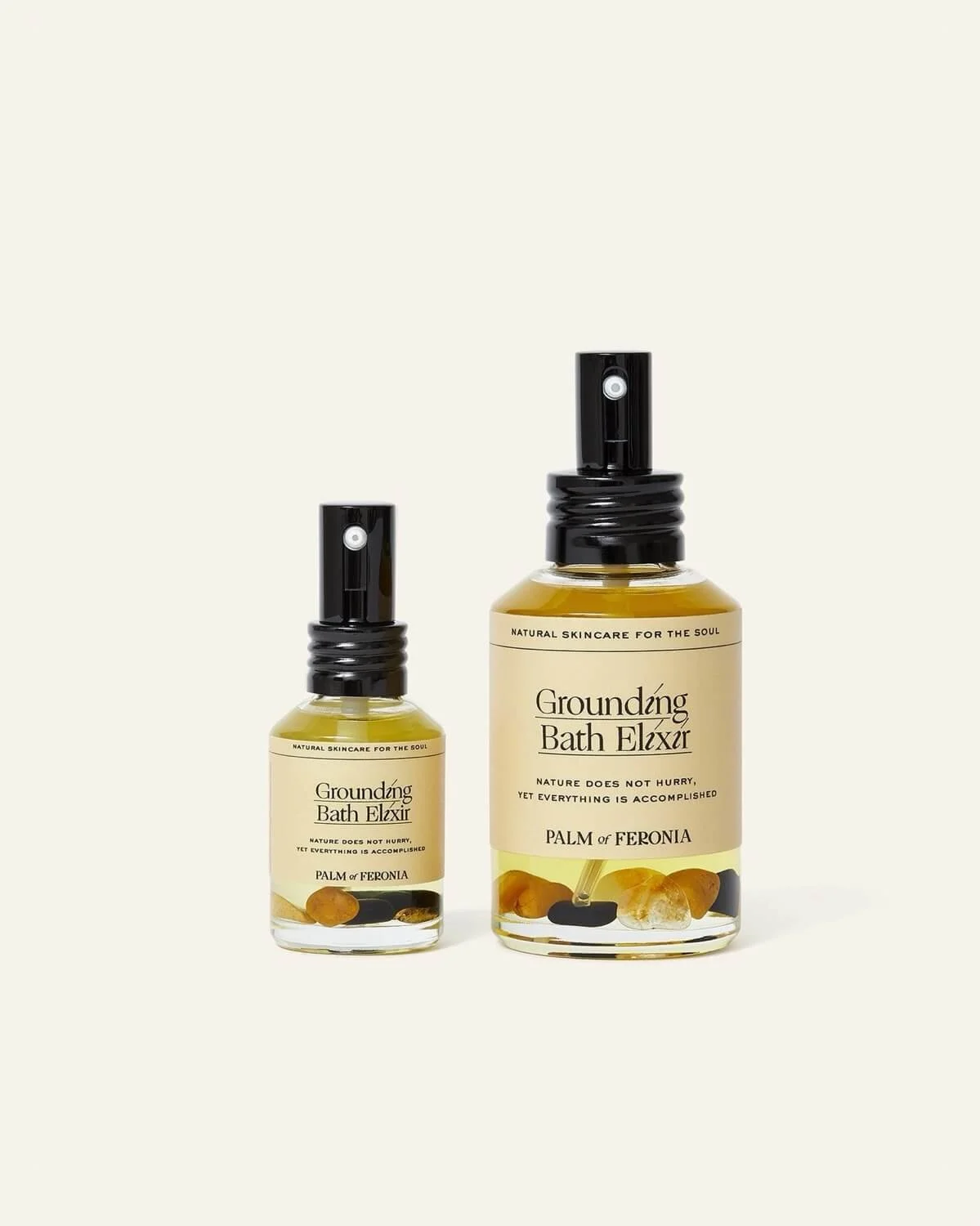 Grounding Bath Elixir by Palm of Feronia in its glass bottle.