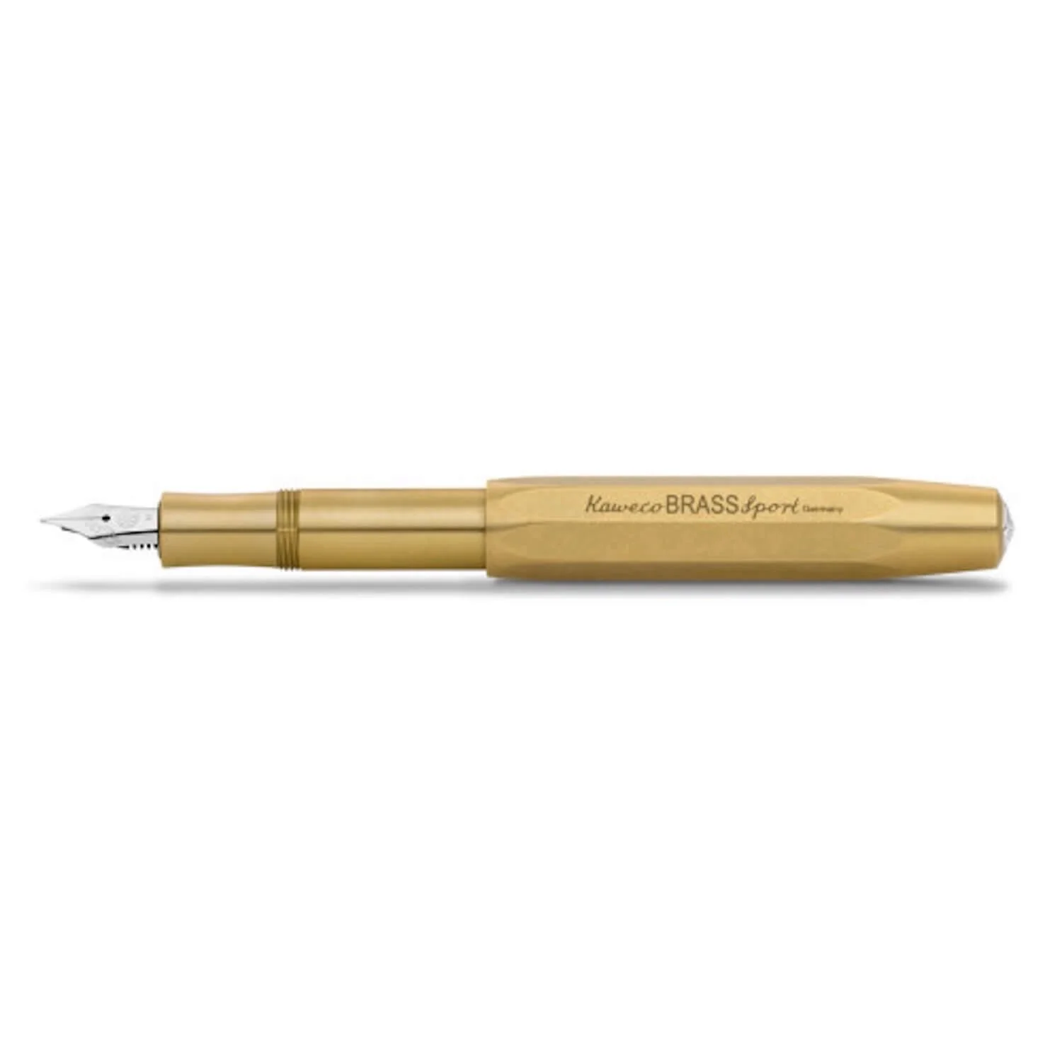 Kaweco Sport fountain pen in solid untreated brass, open