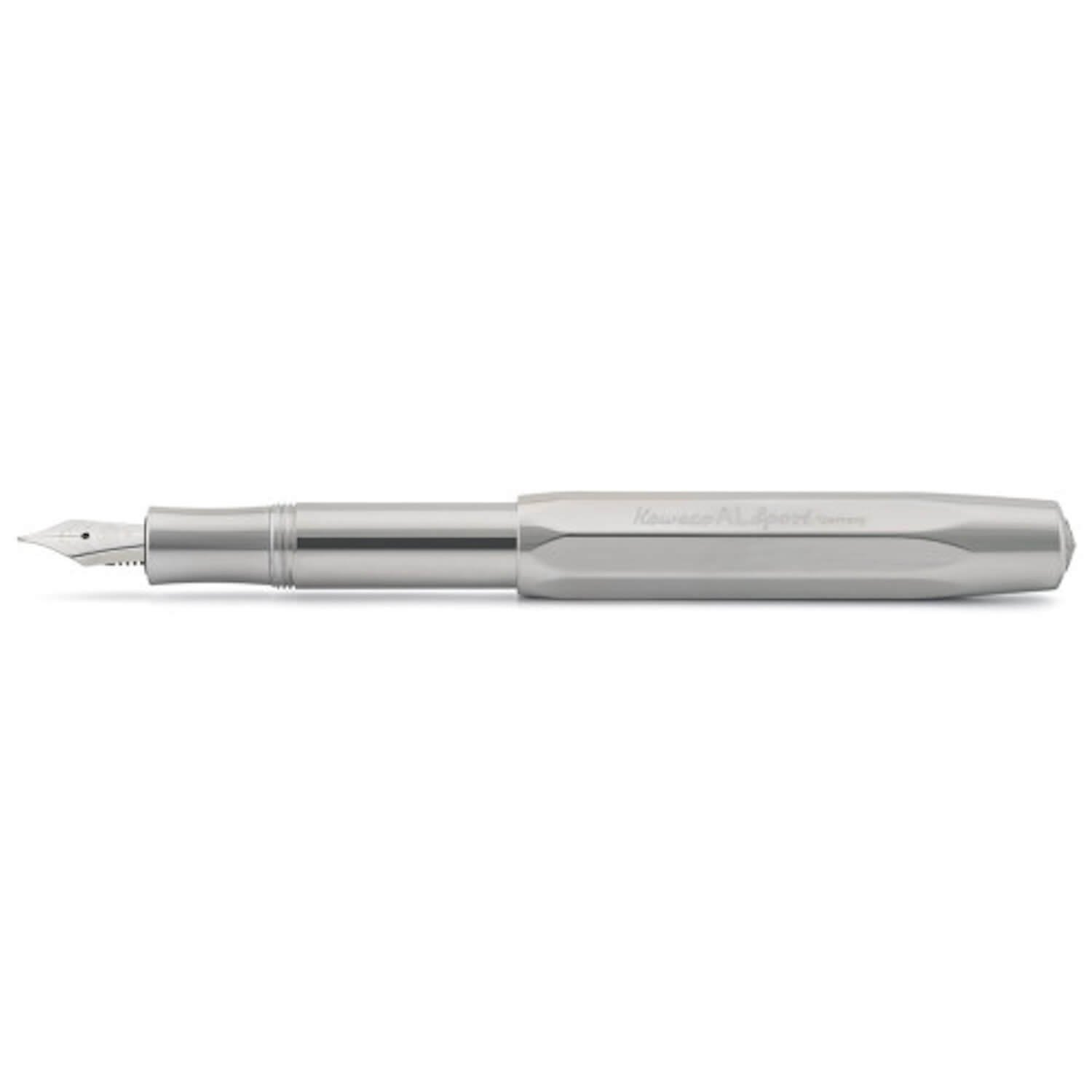 Kaweco Sport fountain pen in raw aluminium, open