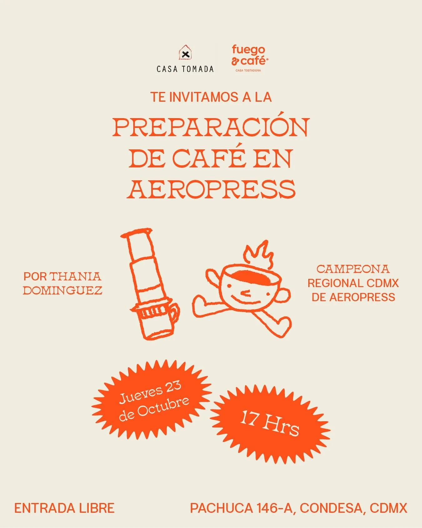 ¡Atención a los amantes del café! ☕
Prepárate para un upgrade en tu café. Nos lanzamos a un día súper especial de aeropress con Thania Domínguez, la mismísima campeona junto con los amigo