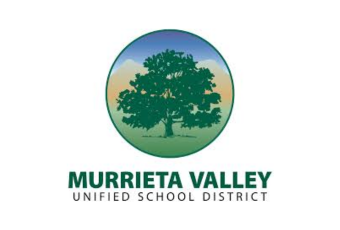 Murrieta Valley Unified School District logo with a tree inside a circle and district name below.