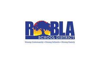 Robla School District logo featuring a blue and yellow tree and the words 'Robla School District' with the motto 'Strong Community, Strong Schools, Strong Family' underneath.