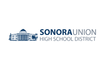 Sonora Union High School District logo with building graphic and text.