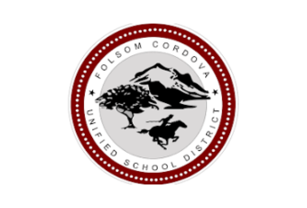 Seal of Folsom Cordova Unified School District featuring a tree, a mountain, and a river