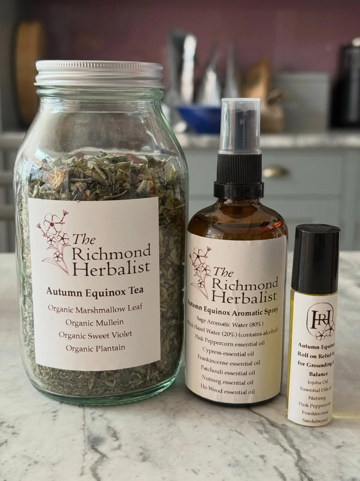 Autumn Equinox range on sale now (find online at www.therichmondherbalist.co.uk)making  way for new Spring products. I love this moistening, healing tea for how it soothes my chest, easing a cough and clearing the respiratory passages. The spray and 