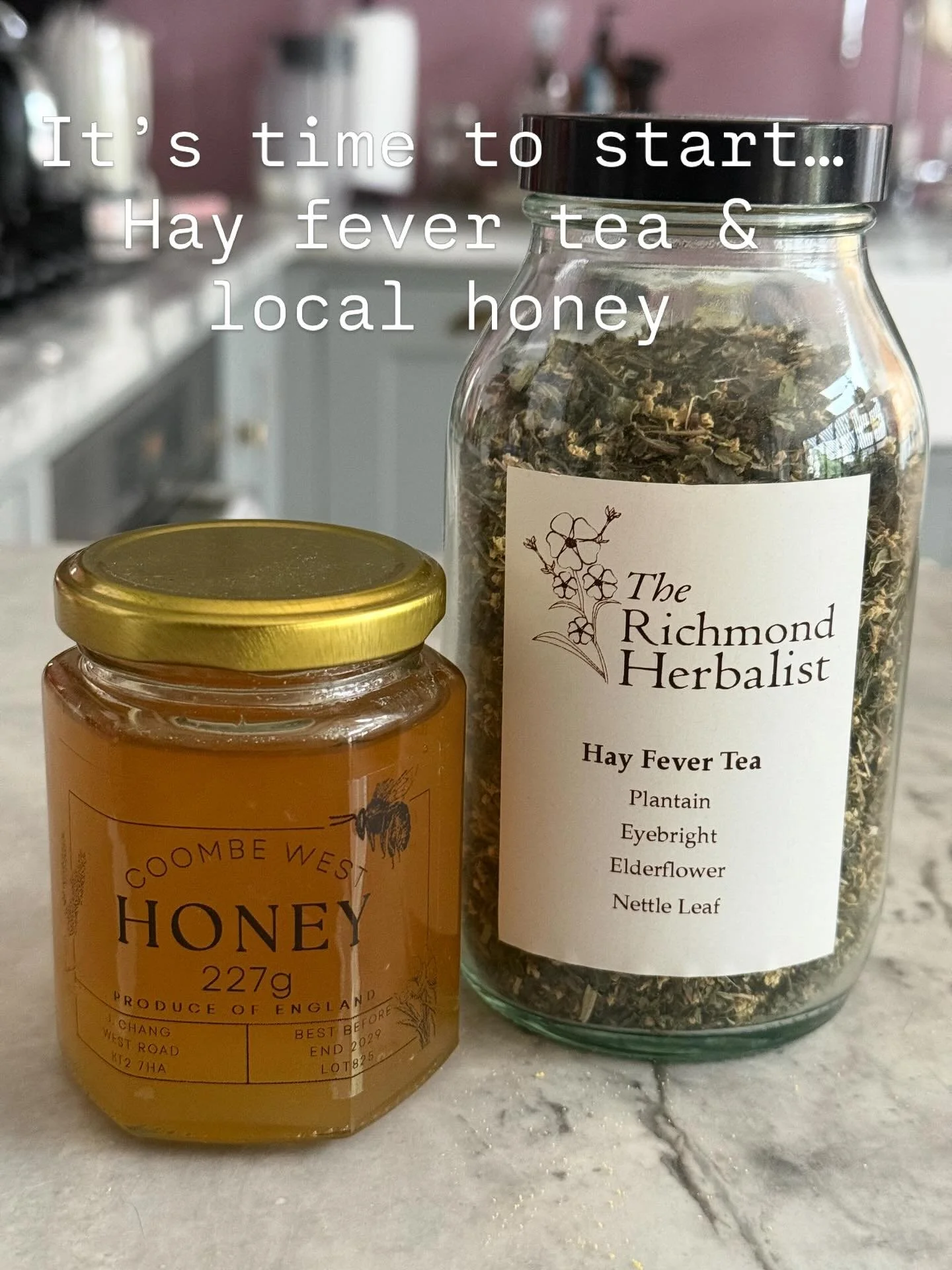 If you want to reduce your symptoms mid-season, start drinking hay fever tea now with some local honey. Available at www.therichmondherbalist.co.uk.