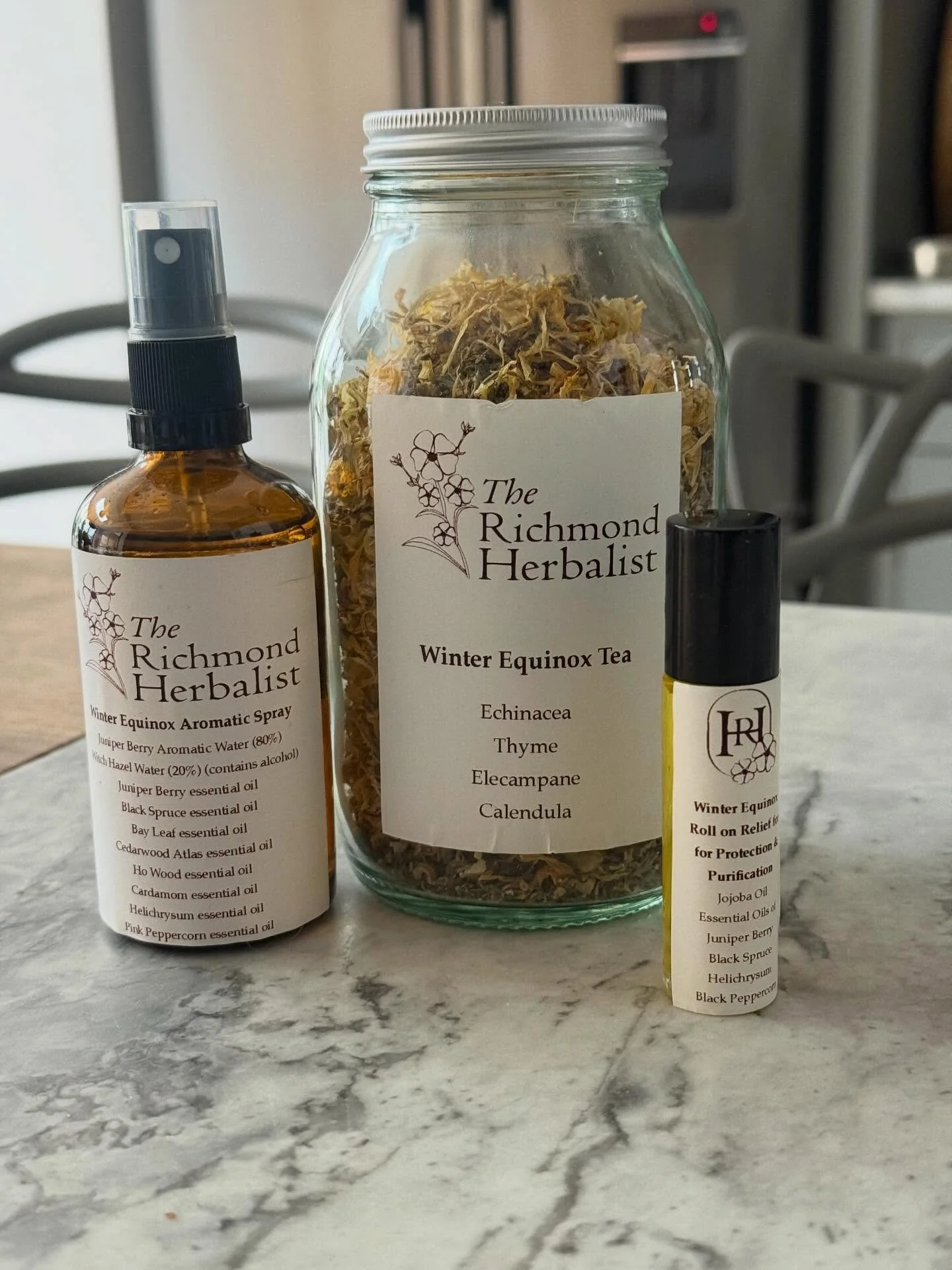 The Winter Equinox range is now on sale at the Richmond Herbalist. This consists of a lovely immune-boosting tea, aromatic purifying room spray and protective aromatherapy roll-on and is available as a set or individually at www.therichmondherbalist.