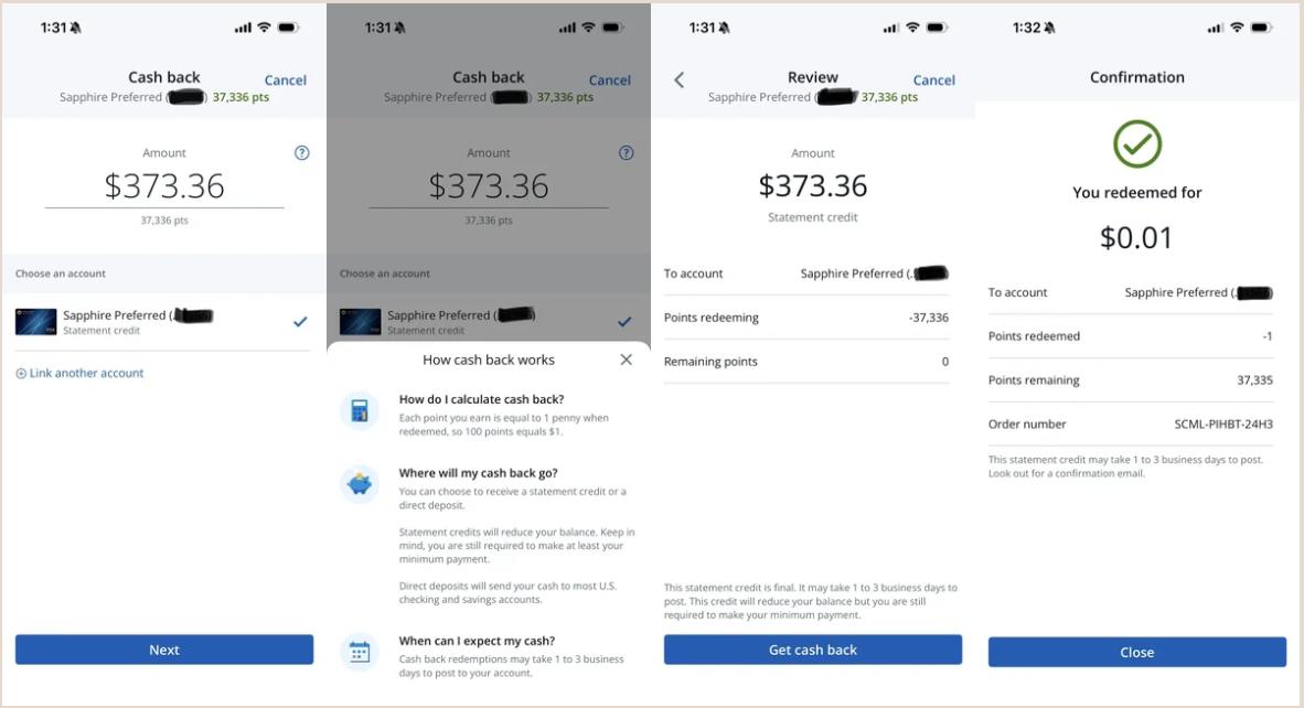 Chase, Cash Back Native Uplift | UX/UI