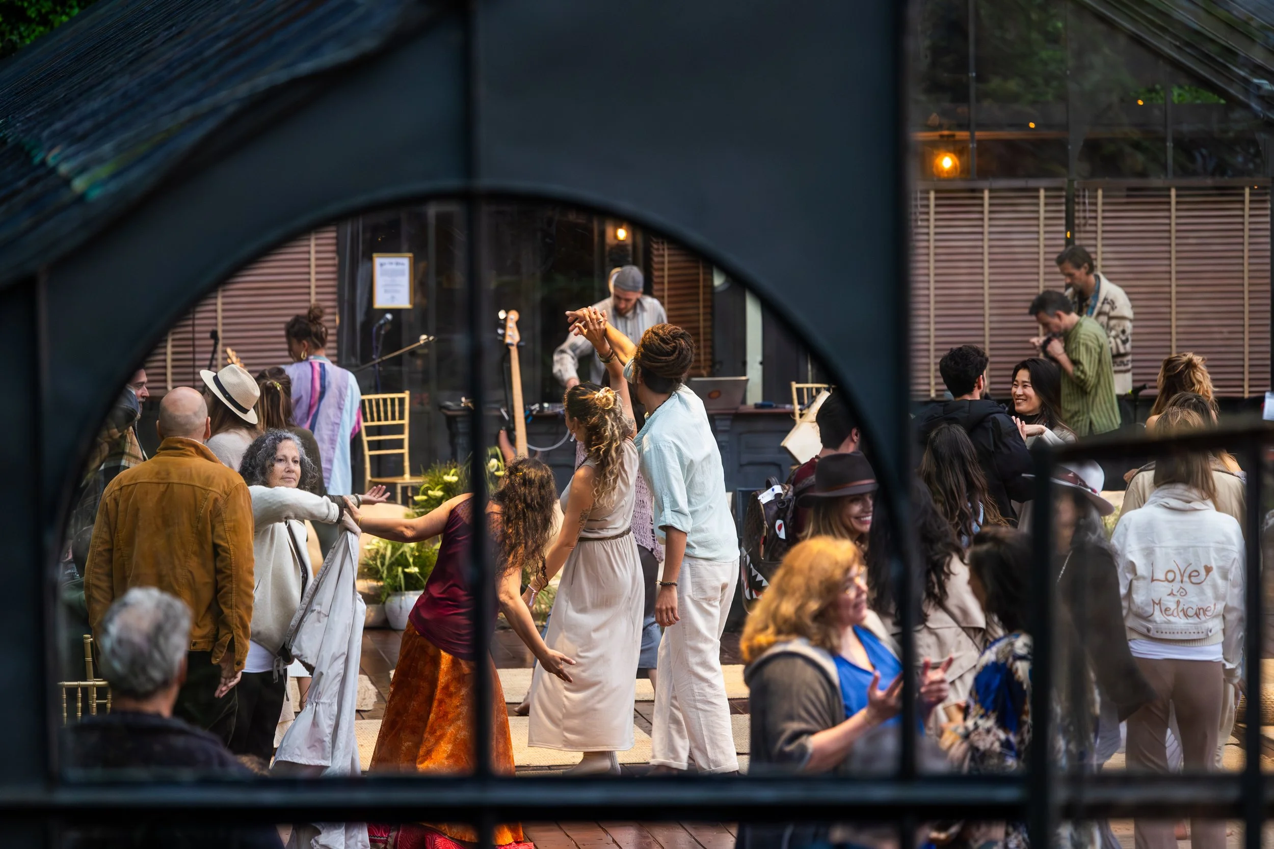 People dancing  ecstatic dance at the FiVth Experience in Portugal.