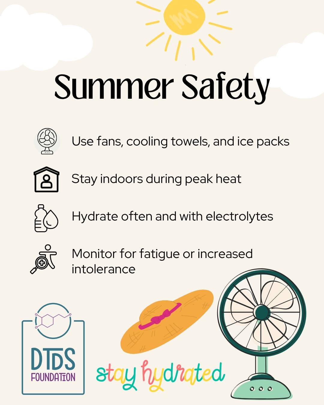 ☀️ Happy First Day of Summer ☀️
While many are soaking in the sunshine, families in the rare disease community are navigating something invisible but serious: heat intolerance.

For children with Dopamine Transporter Deficiency Syndrome (DTDS), high 