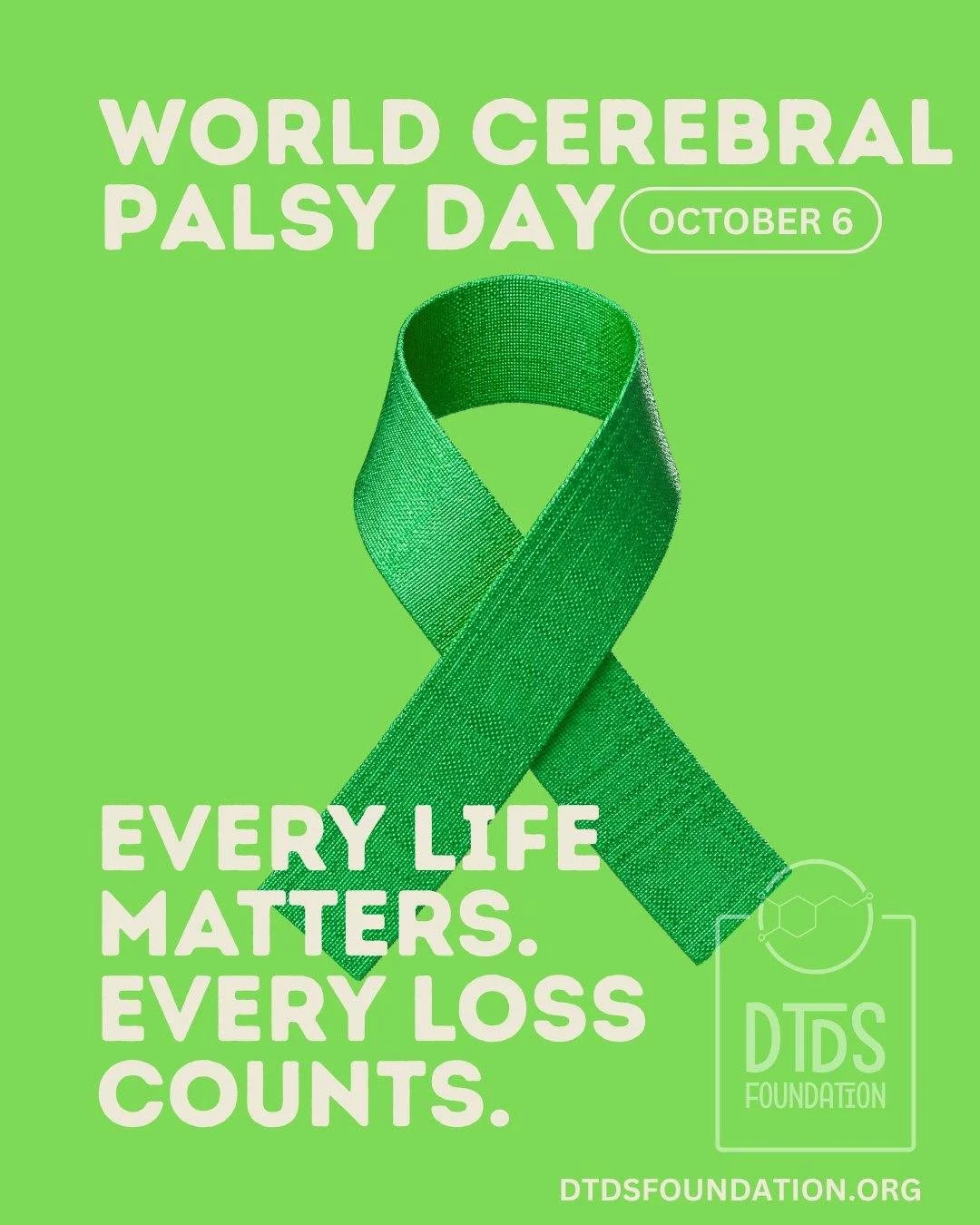 🌍 October 6 is World CP Day

Today we stand with the cerebral palsy community 💚 
Many children with DTDS have overlapping motor symptoms with CP, and face similar challenges with movement, muscle tone, and accessibility. Together, we raise awarenes