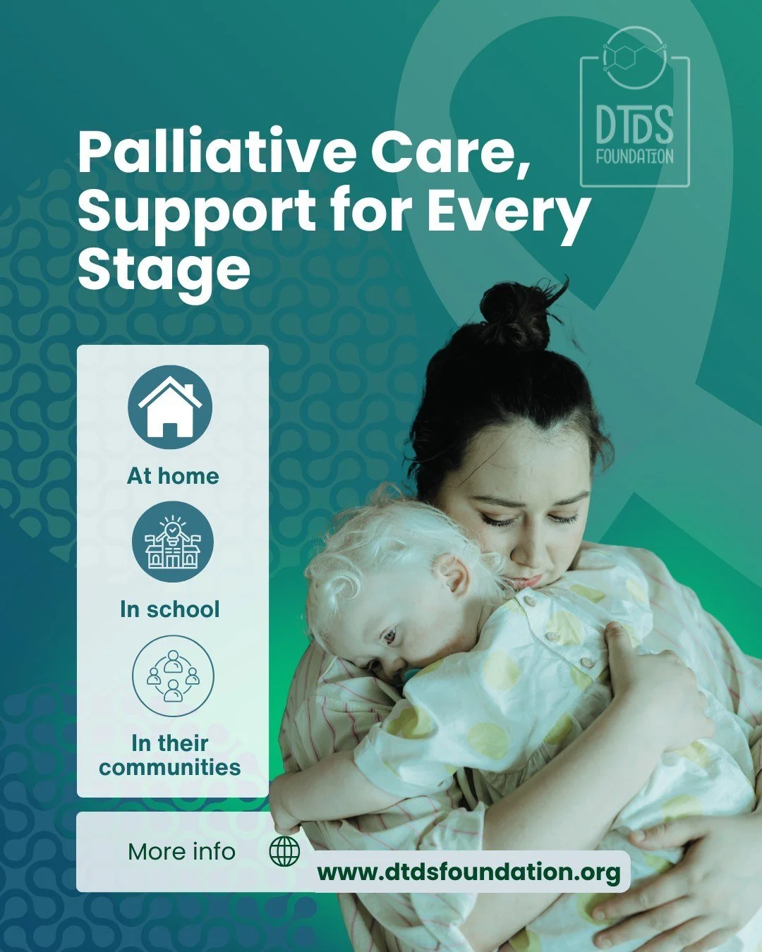 Palliative care &ne; end-of-life care.

For families living with Dopamine Transporter Deficiency Syndrome (DTDS) and other complex conditions, palliative care means support &mdash; managing symptoms, improving quality of life, and ensuring families h