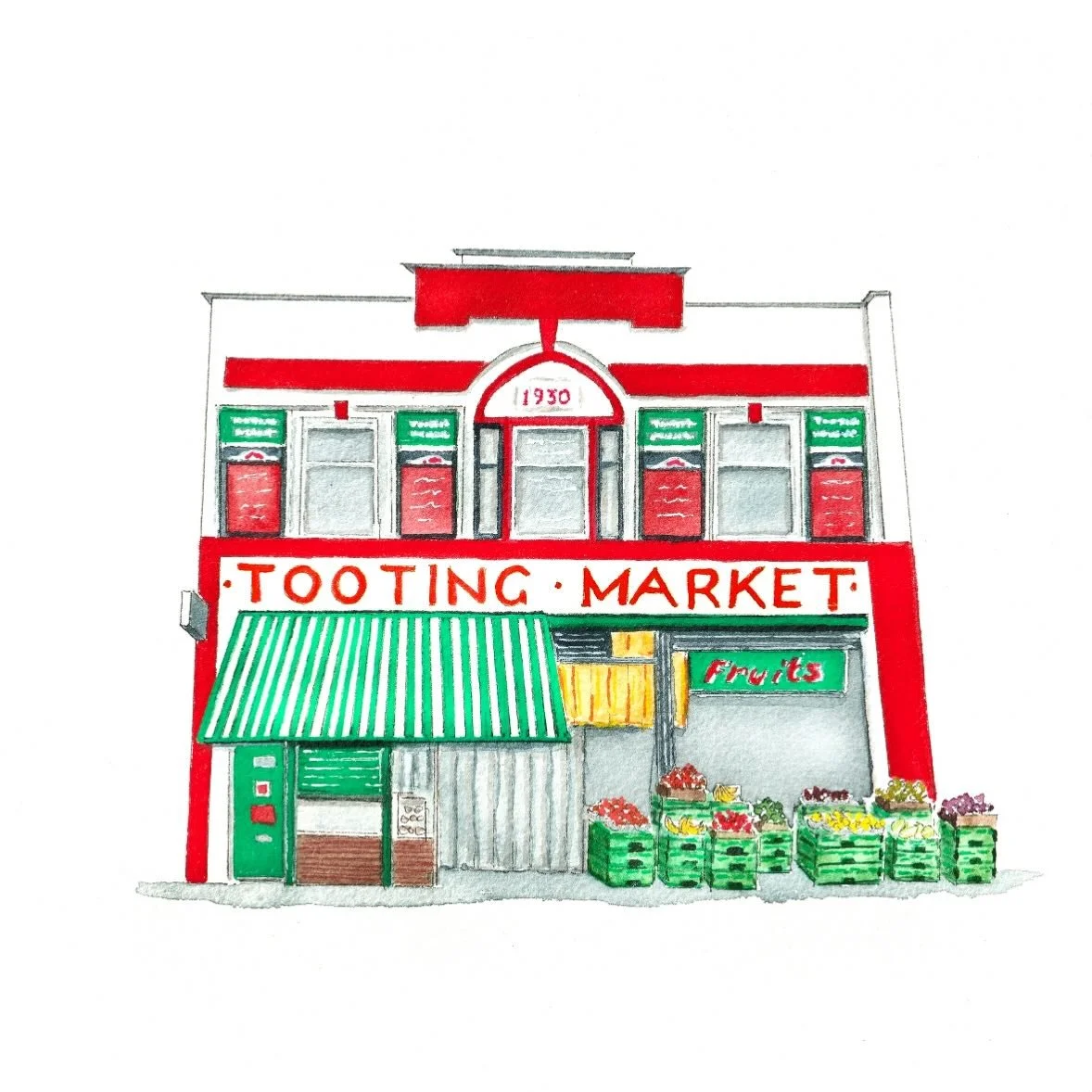 Tooting Market in watercolour &amp; ink

The iconic @tootingmarket plays such a huge role in my local life. The perfect place for catch-ups over wine, toddler adventures, brunches and nights out! ❤️