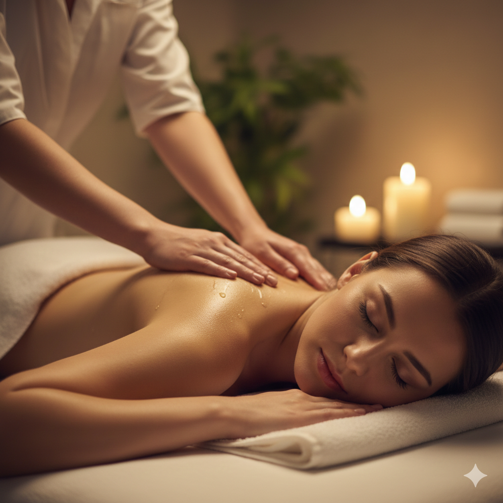 En person får en ryggmassasje av en terapeut.