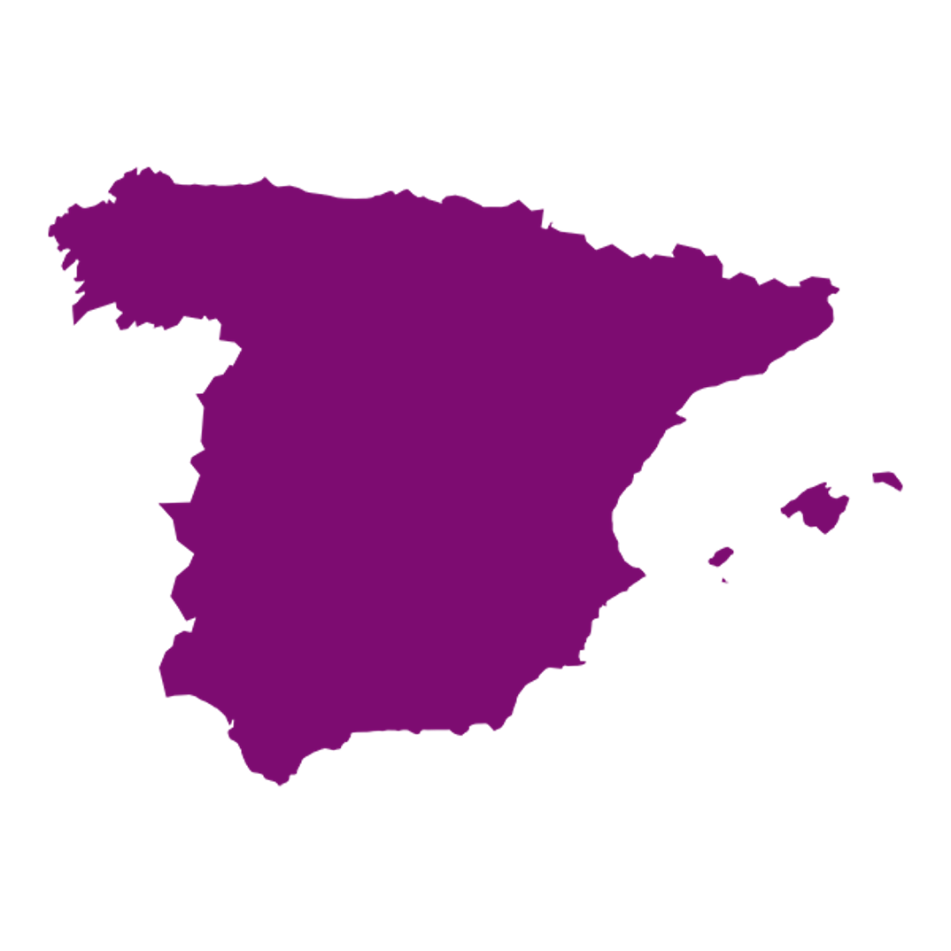 Purple silhouette map of Spain.
