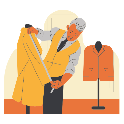 cartoon of man fitting suit jacket