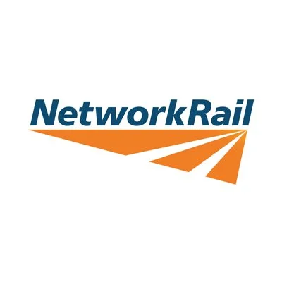 Network Rail logo featuring blue text and orange stylized tracks