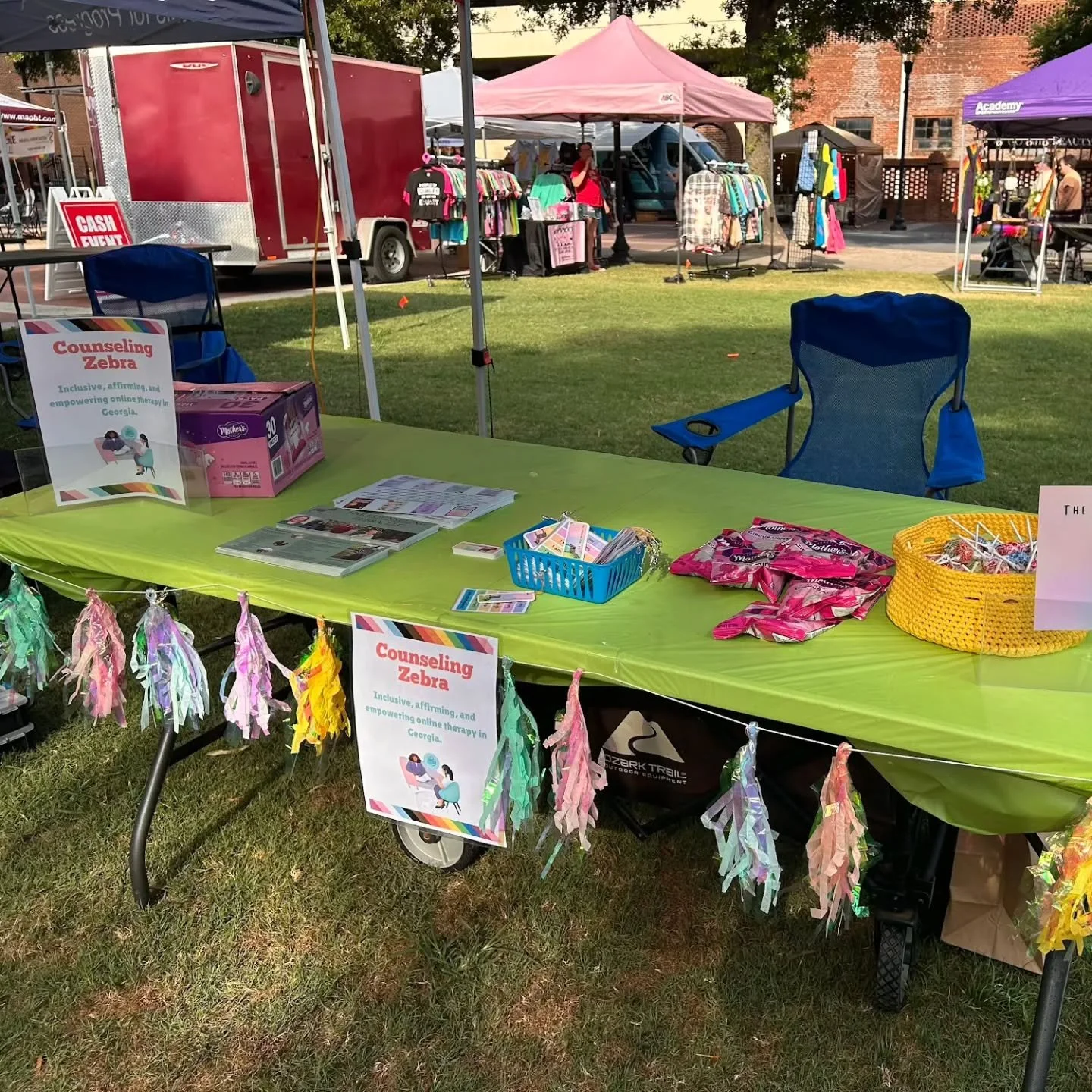 🎉 Come say hi to Beth at Augusta Pride! 🌈🏳️&zwj;⚧️🏳️&zwj;🌈✨️ She&rsquo;ll be there tonight until midnight and again tomorrow sharing goodies, resources, and information about our affirming, inclusive therapy services at The Counseling Zebra, LLC