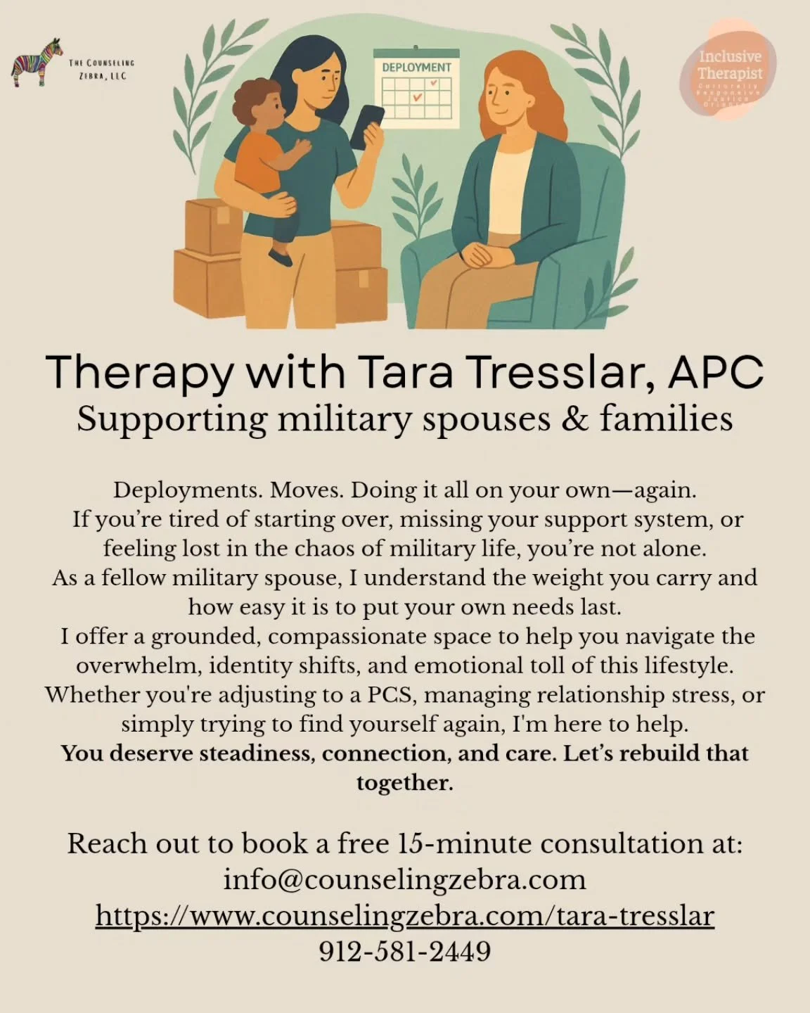 ✨ Military life can be overwhelming&mdash;constant moves, deployments, and holding it all together alone. If you&rsquo;ve lost your sense of self while caring for everyone else, you&rsquo;re not alone.

As a military spouse and therapist, Tara Tressl