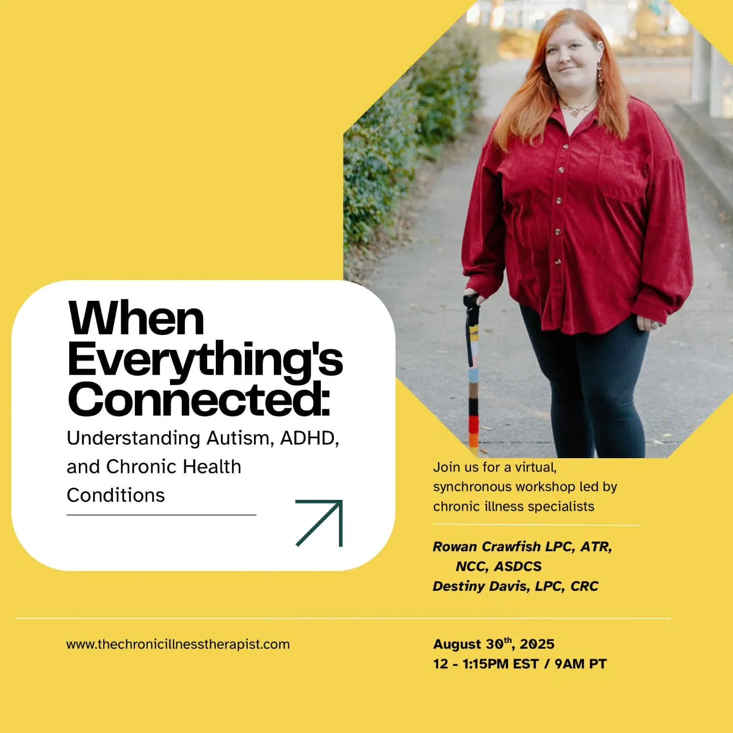When Everything&rsquo;s Connected:

Understanding Autism, ADHD, and Chronic Health Conditions

Advocating for integrated care and honoring your needs

Saturday, August 30th, 2025

12:00 pm -1:15 pm EST / 9:00 -10:15 am PST

To join click link in bio
