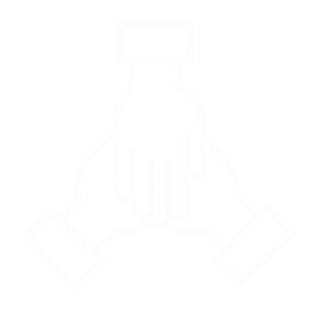 An icon of three hands meeting in the center, representing teamwork
